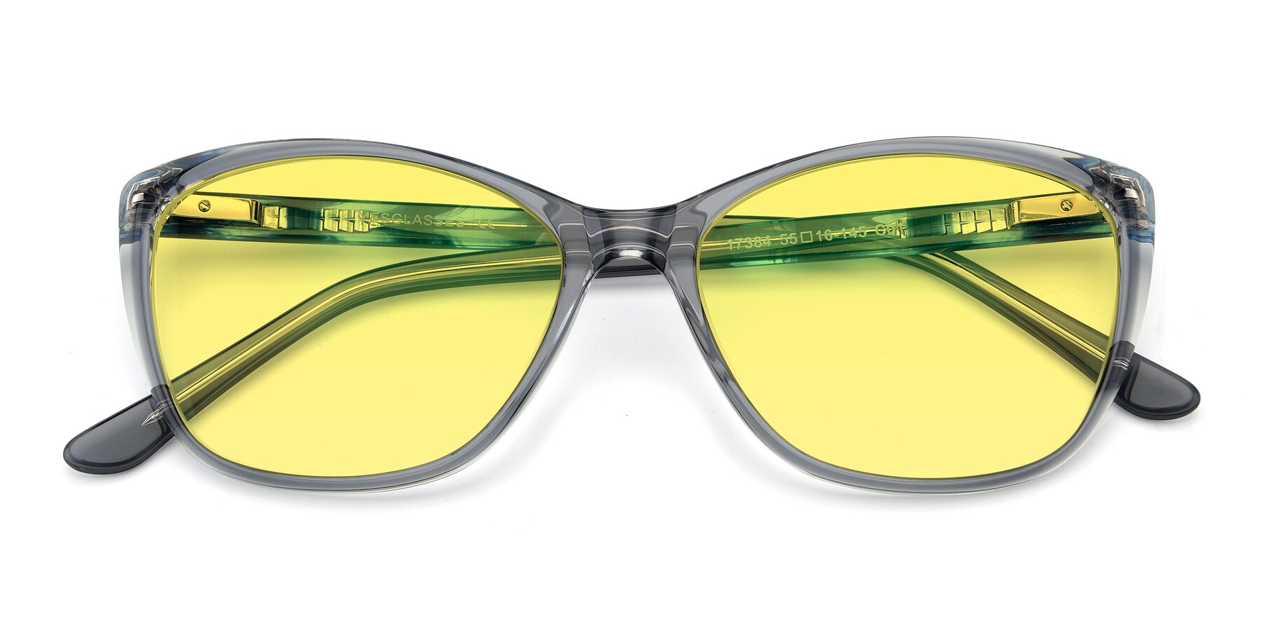 Folded Front of 17384 in Transparent Grey with Medium Yellow Tinted Lenses