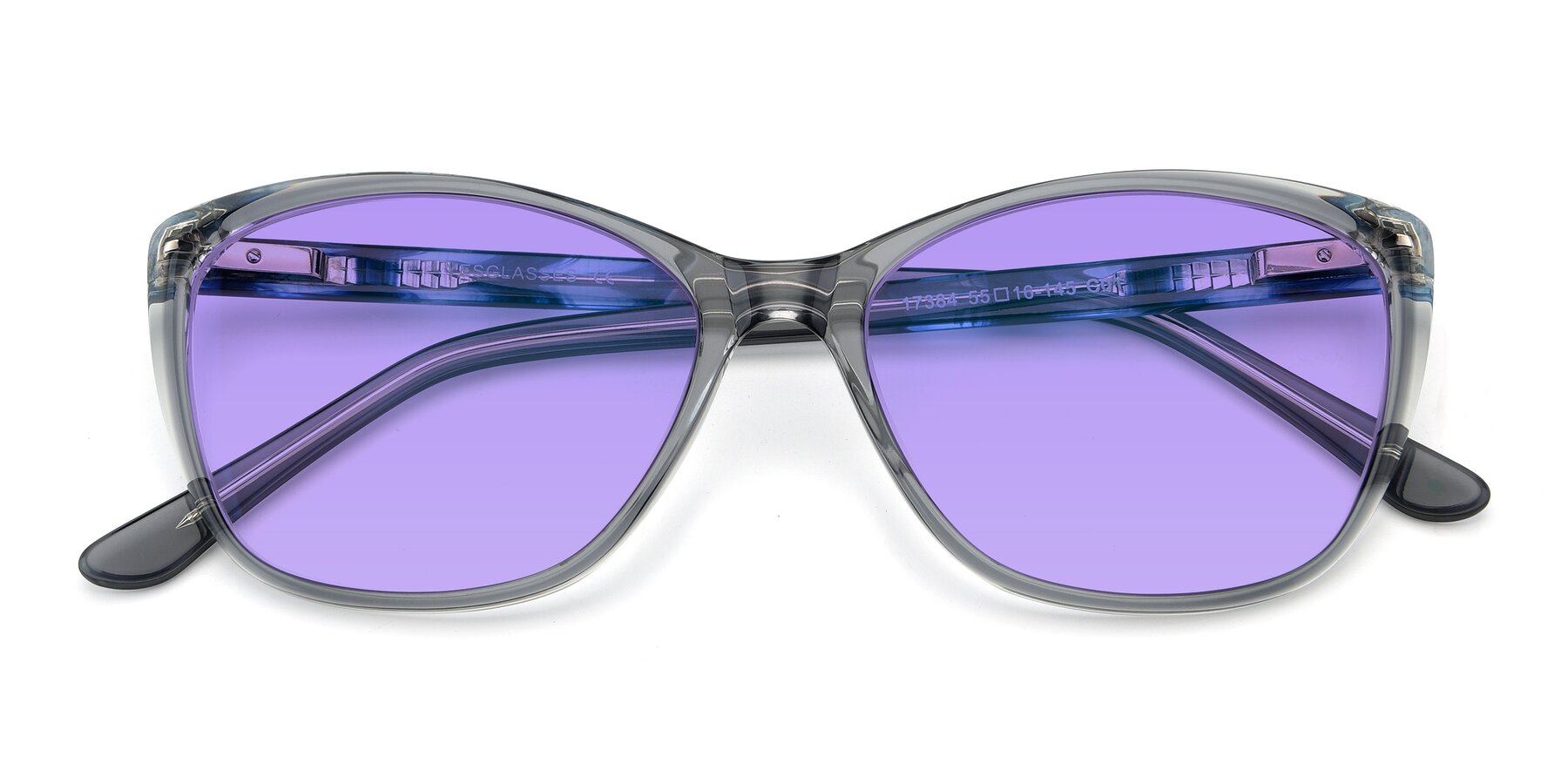 Folded Front of 17384 in Transparent Grey with Medium Purple Tinted Lenses