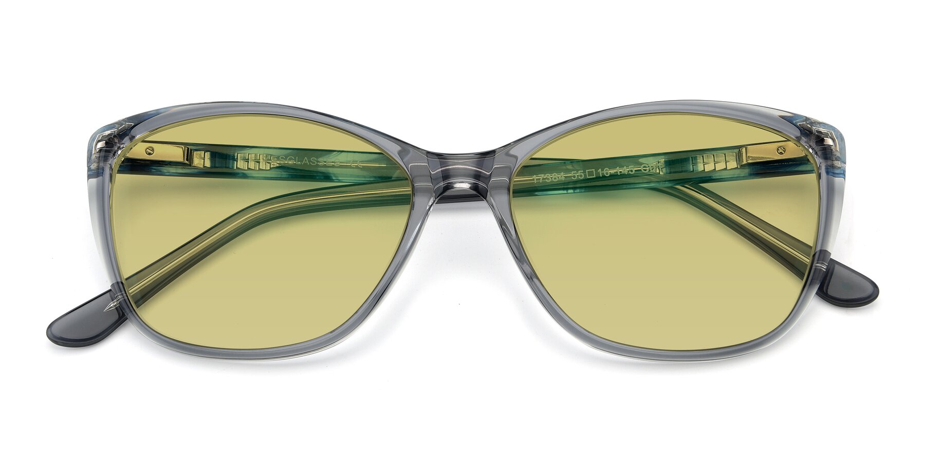 Folded Front of 17384 in Transparent Grey with Medium Champagne Tinted Lenses