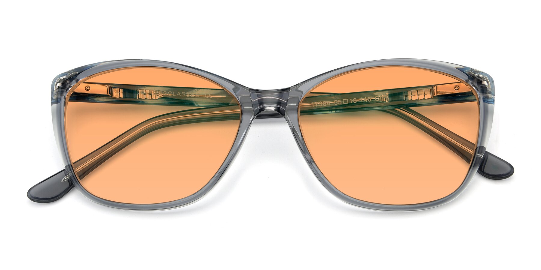 Folded Front of 17384 in Transparent Grey with Medium Orange Tinted Lenses