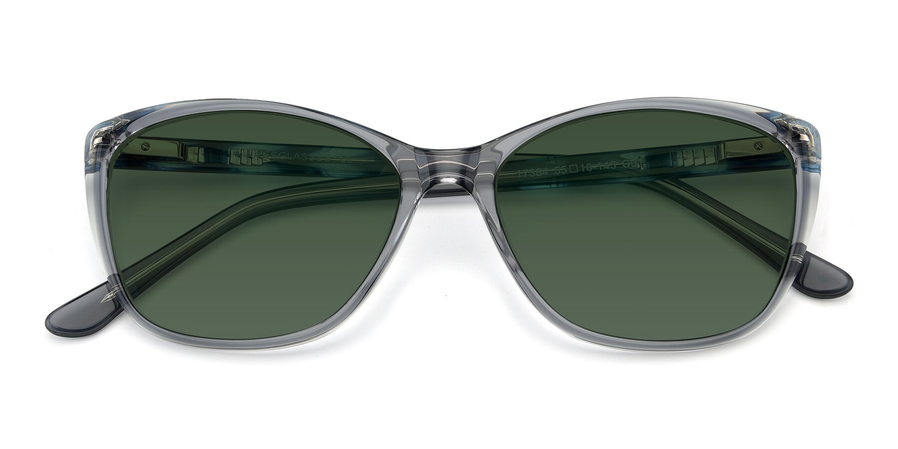Folded Front of 17384 in Transparent Grey with Green Tinted Lenses