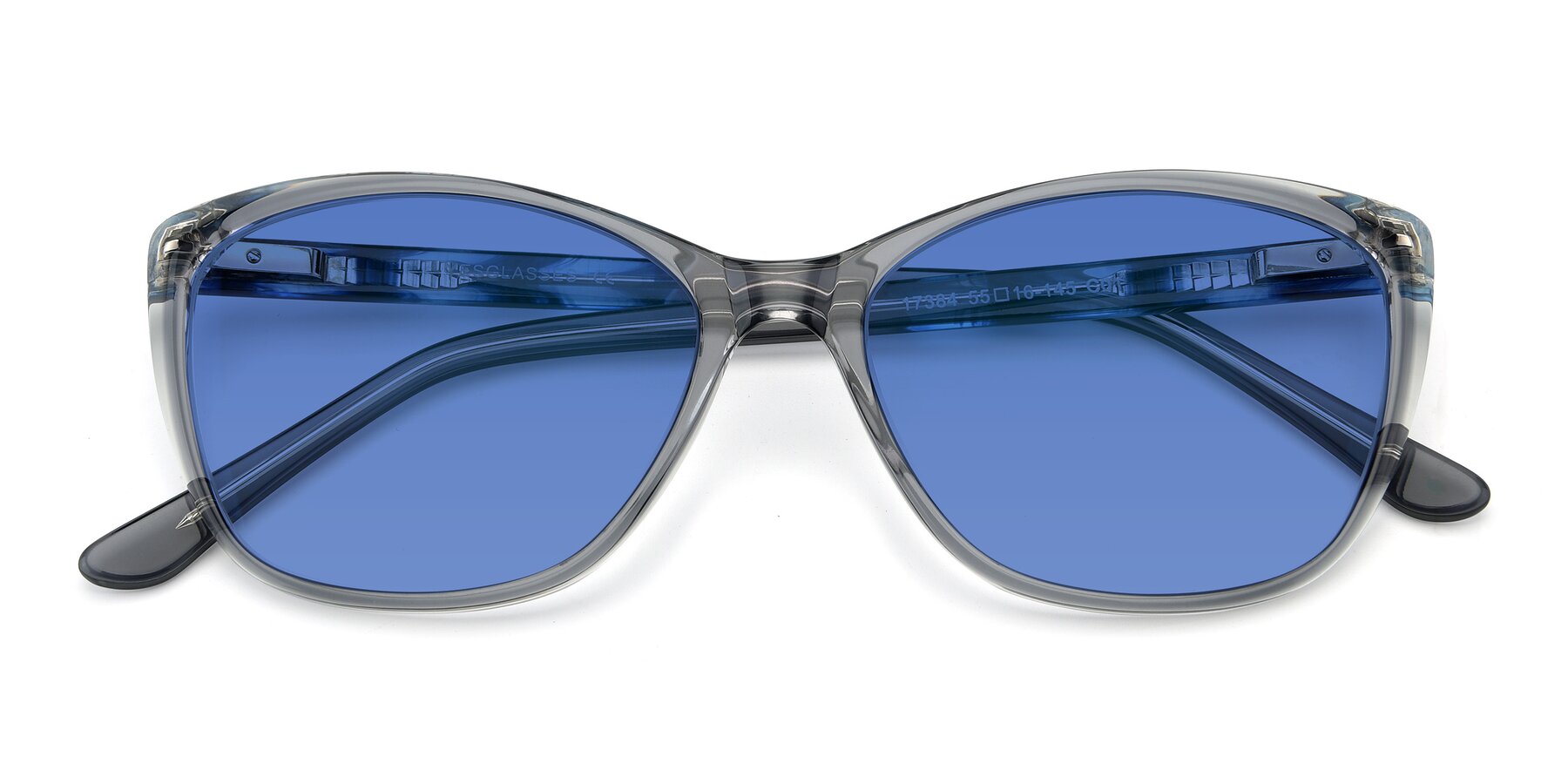 Folded Front of 17384 in Transparent Grey with Blue Tinted Lenses