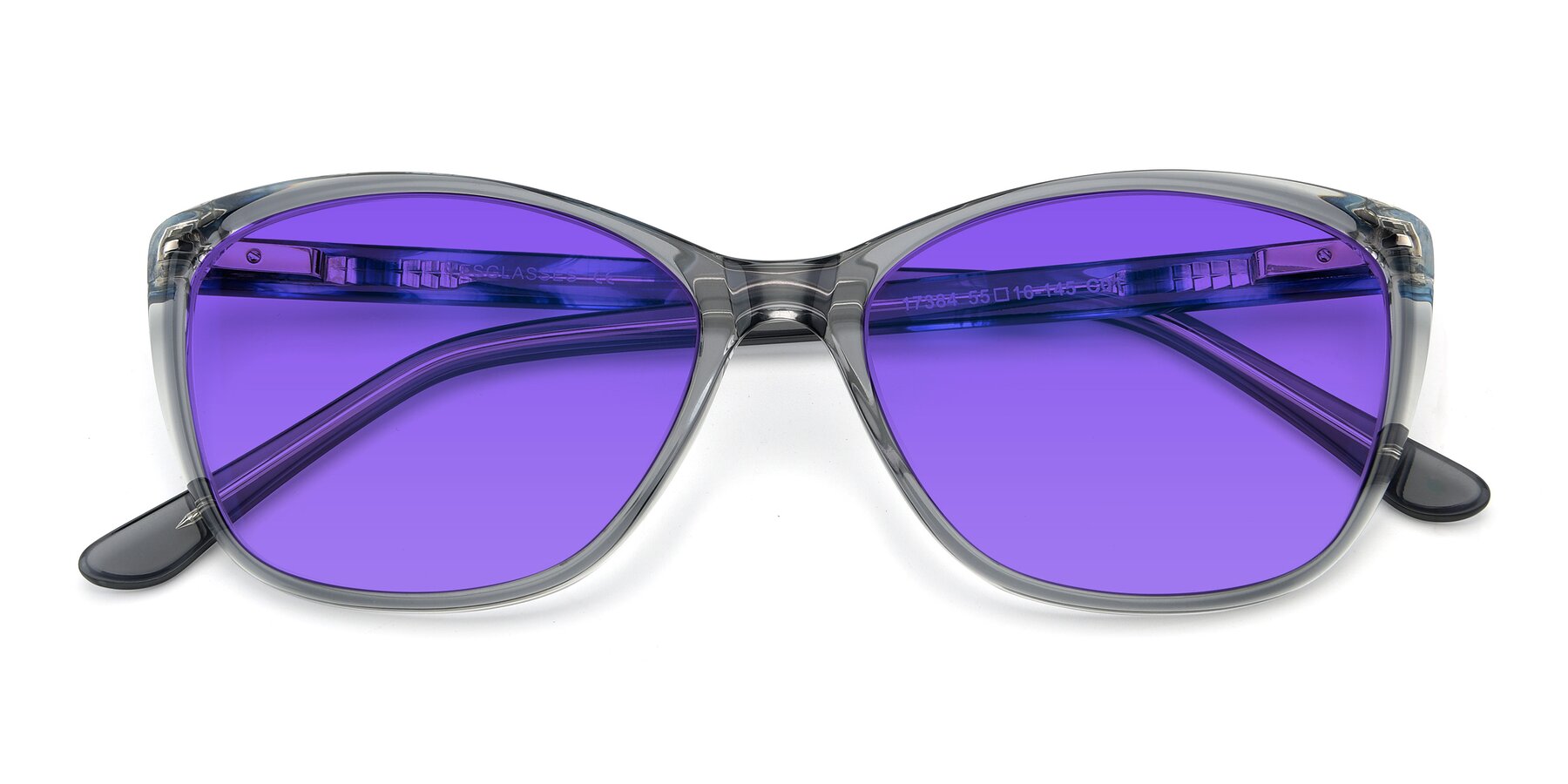 Folded Front of 17384 in Transparent Grey with Purple Tinted Lenses