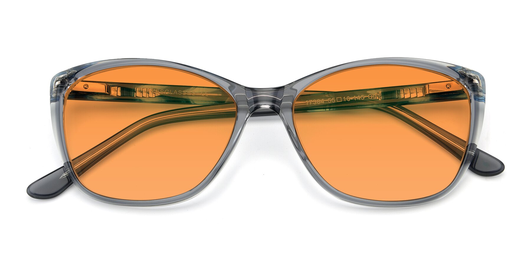 Folded Front of 17384 in Transparent Grey with Orange Tinted Lenses
