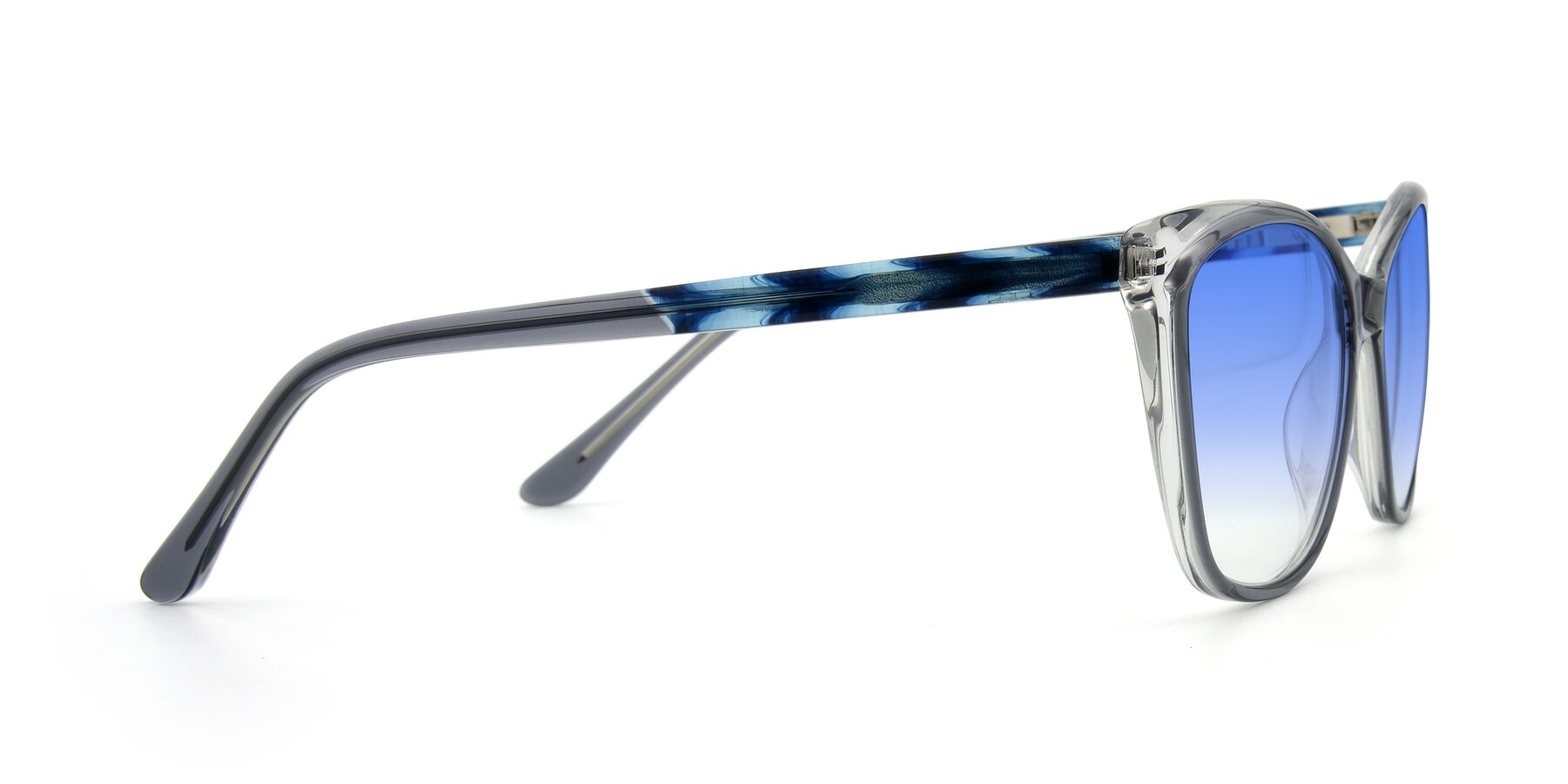 Side of 17384 in Transparent Grey with Blue Gradient Lenses