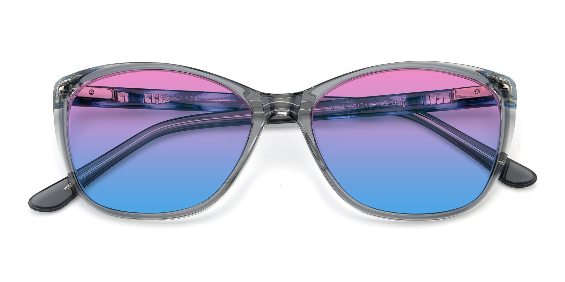Folded Front of 17384 in Transparent Grey with Pink / Blue Gradient Lenses