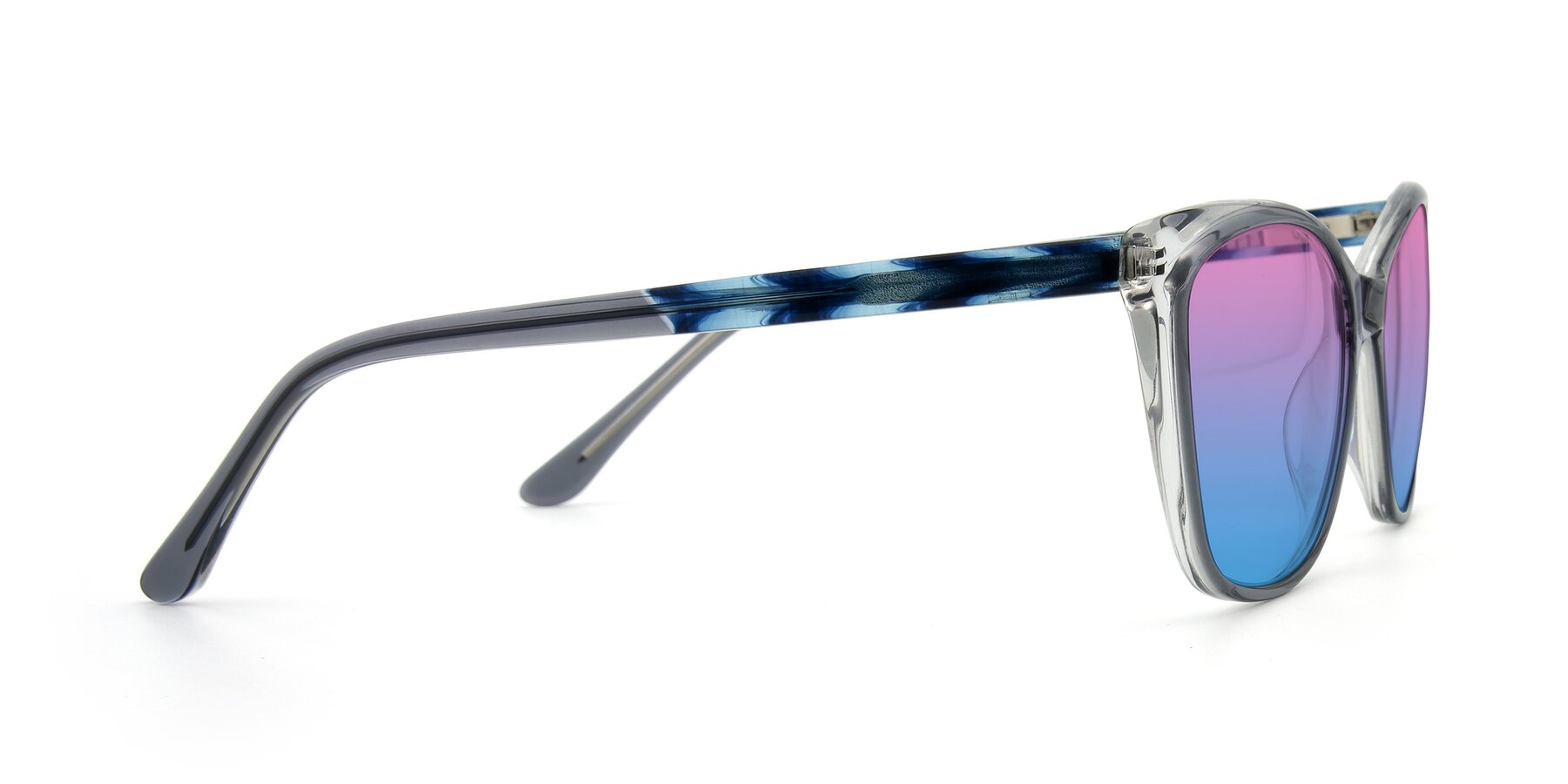 Side of 17384 in Transparent Grey with Pink / Blue Gradient Lenses