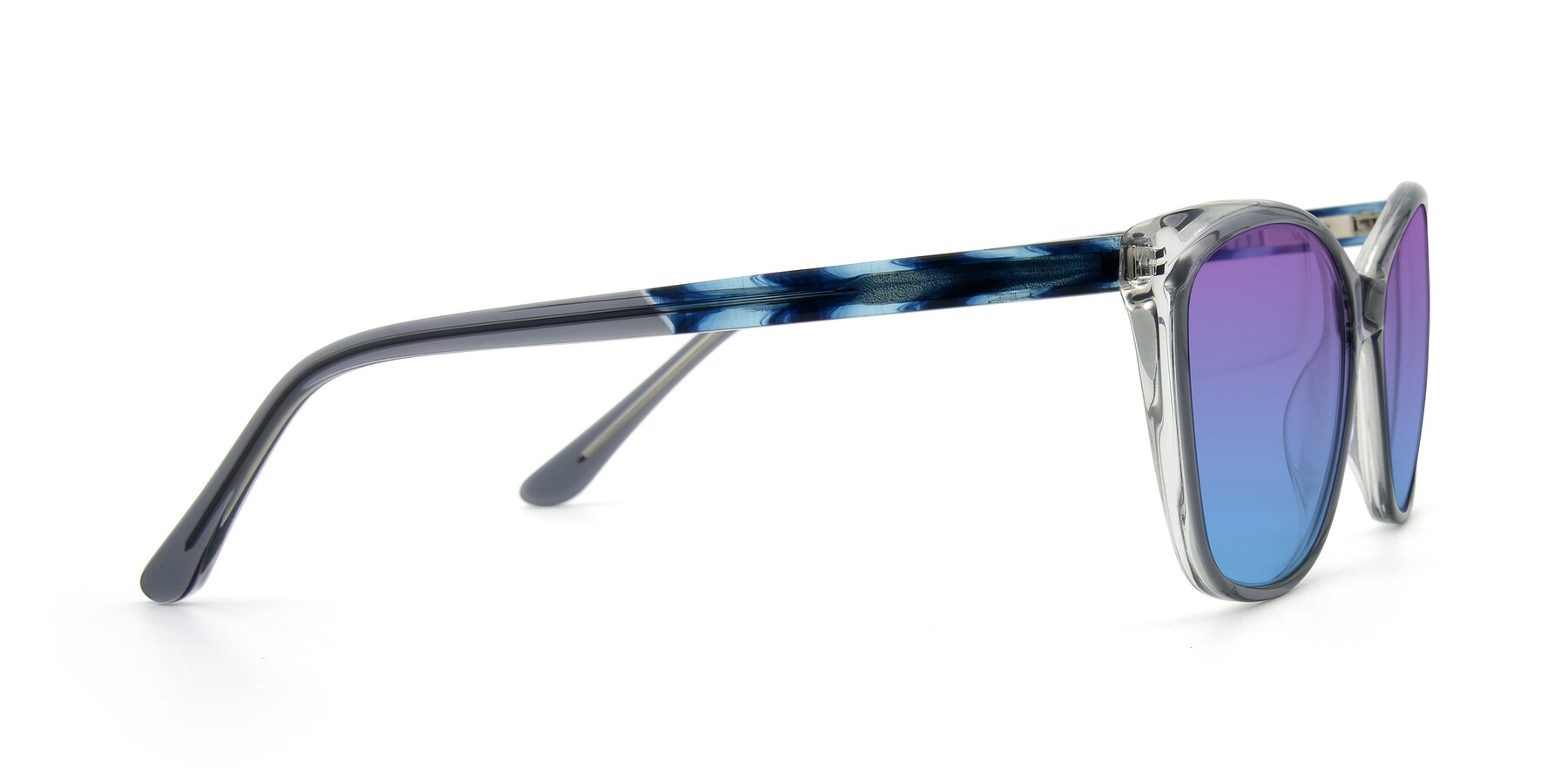 Side of 17384 in Transparent Grey with Purple / Blue Gradient Lenses
