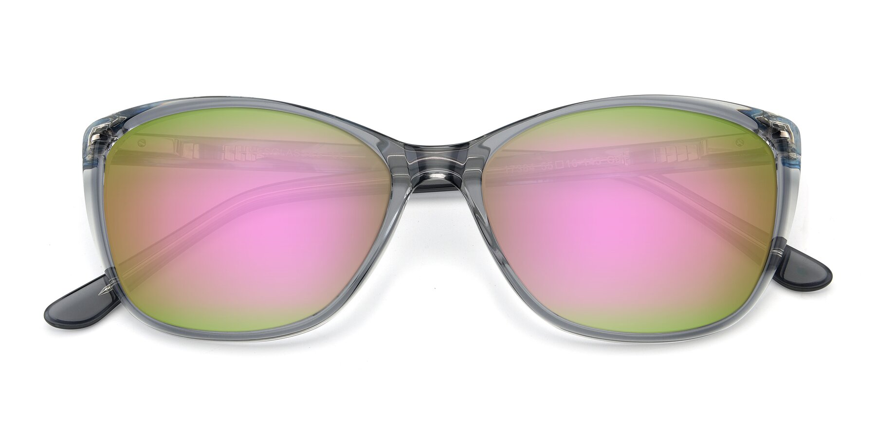 Folded Front of 17384 in Transparent Grey with Pink Mirrored Lenses