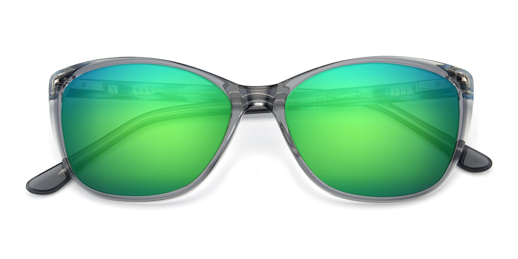 Folded Front of 17384 in Transparent Grey with Green Mirrored Lenses