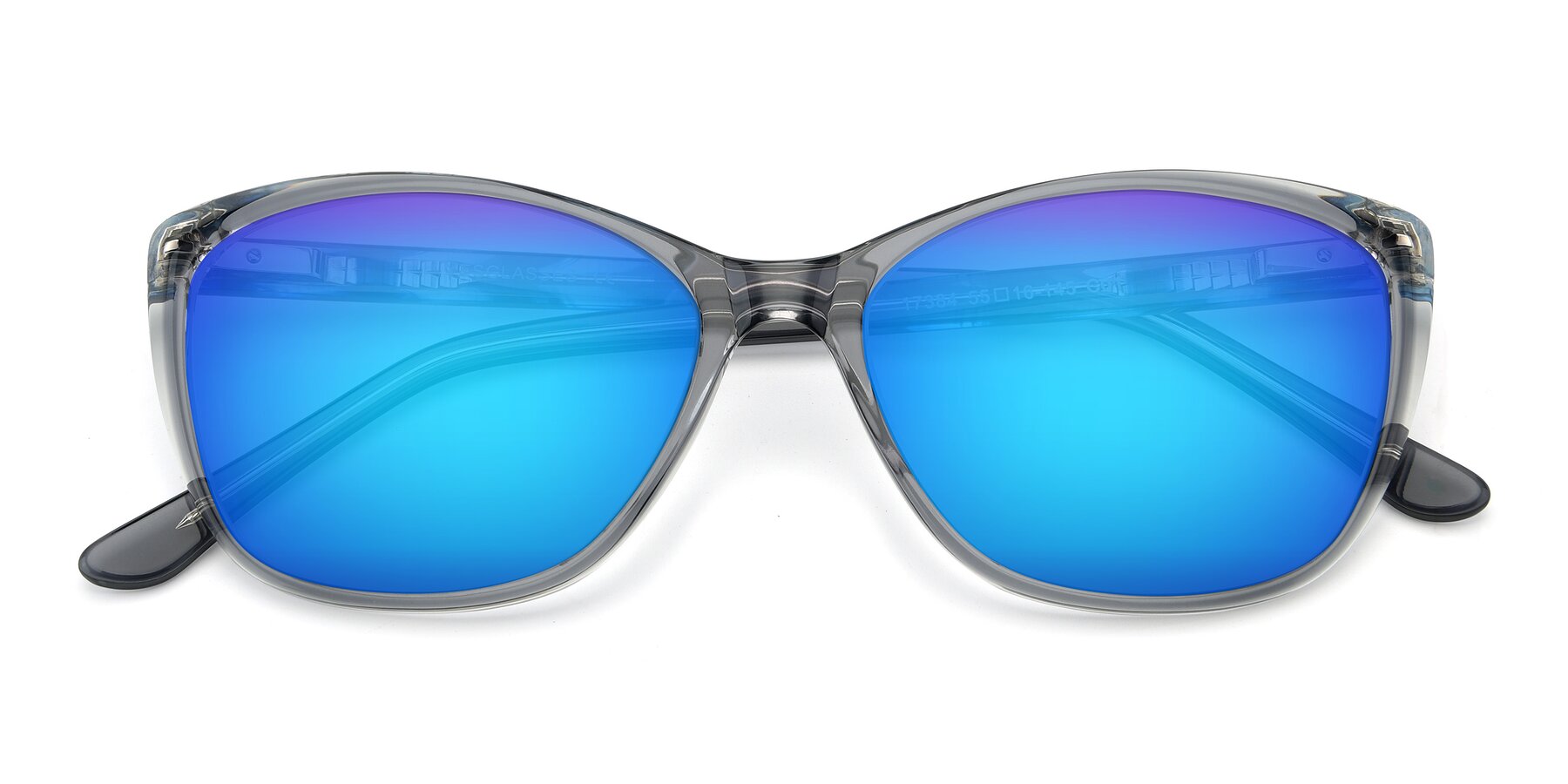 Folded Front of 17384 in Transparent Grey with Blue Mirrored Lenses