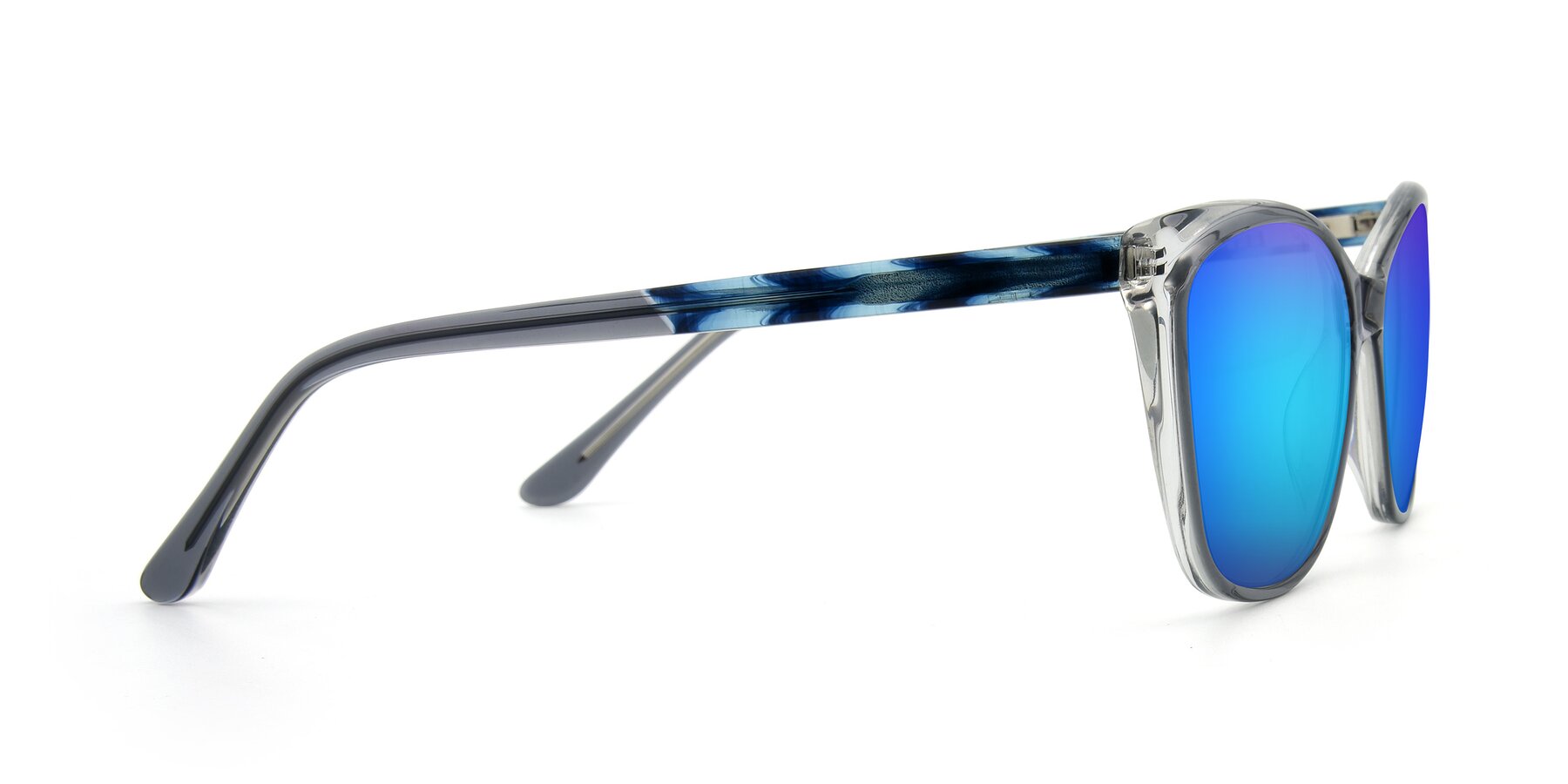 Side of 17384 in Transparent Grey with Blue Mirrored Lenses