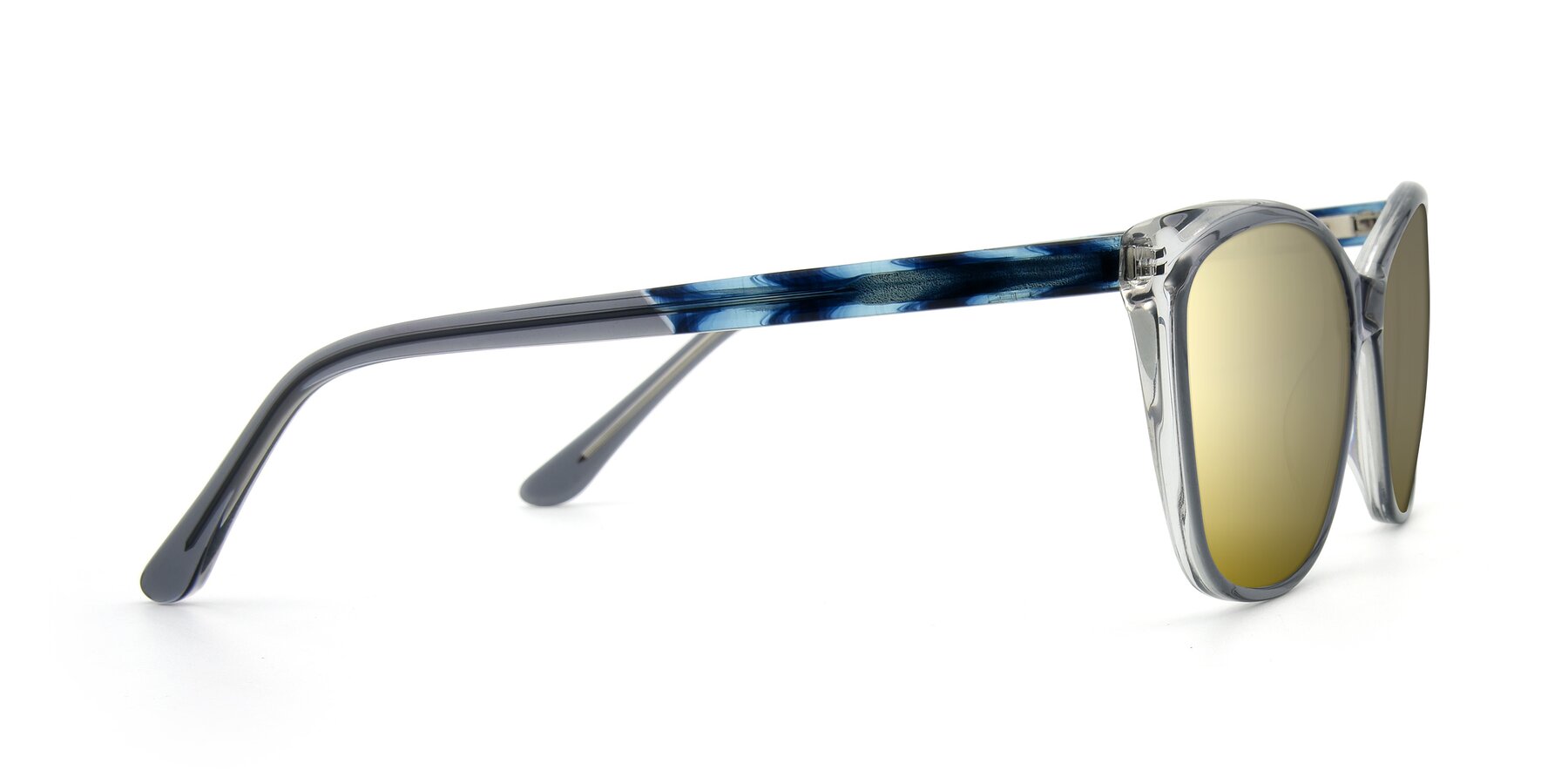 Side of 17384 in Transparent Grey with Gold Mirrored Lenses