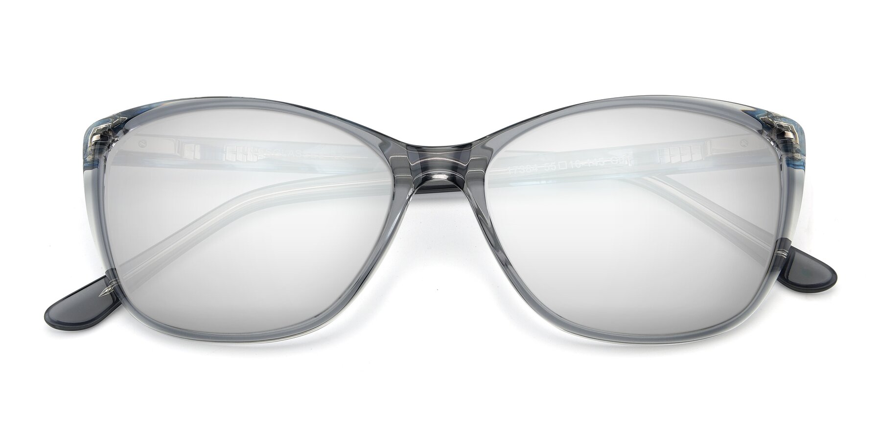 Folded Front of 17384 in Transparent Grey with Silver Mirrored Lenses