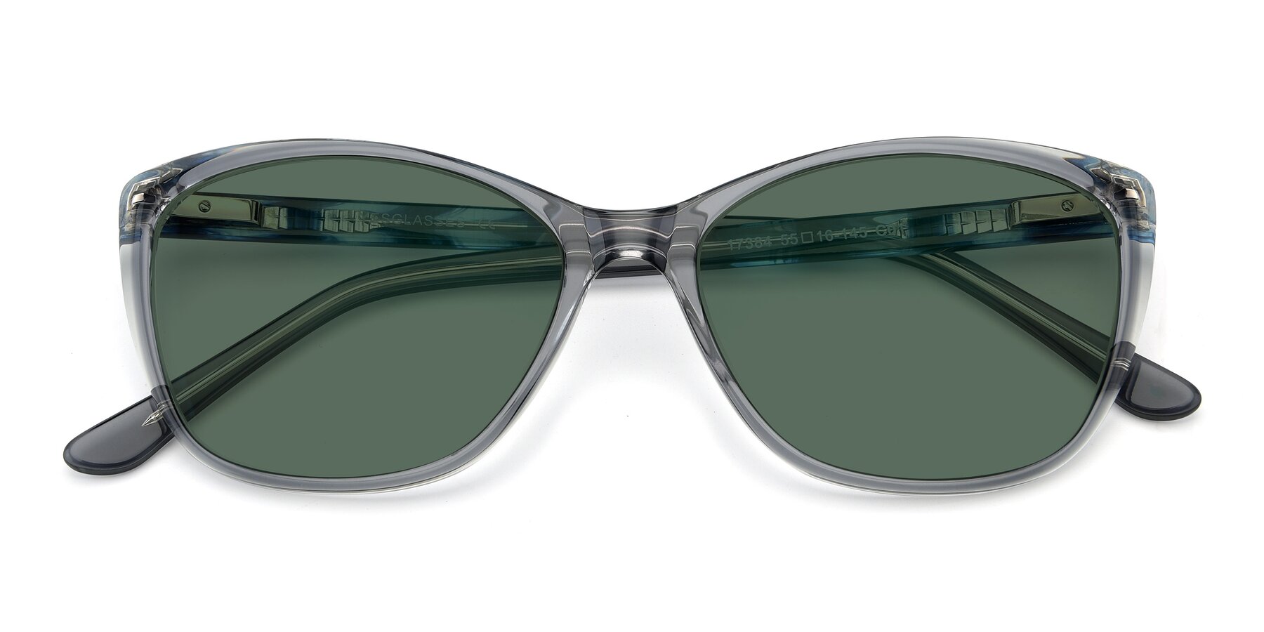 Folded Front of 17384 in Transparent Grey with Green Polarized Lenses