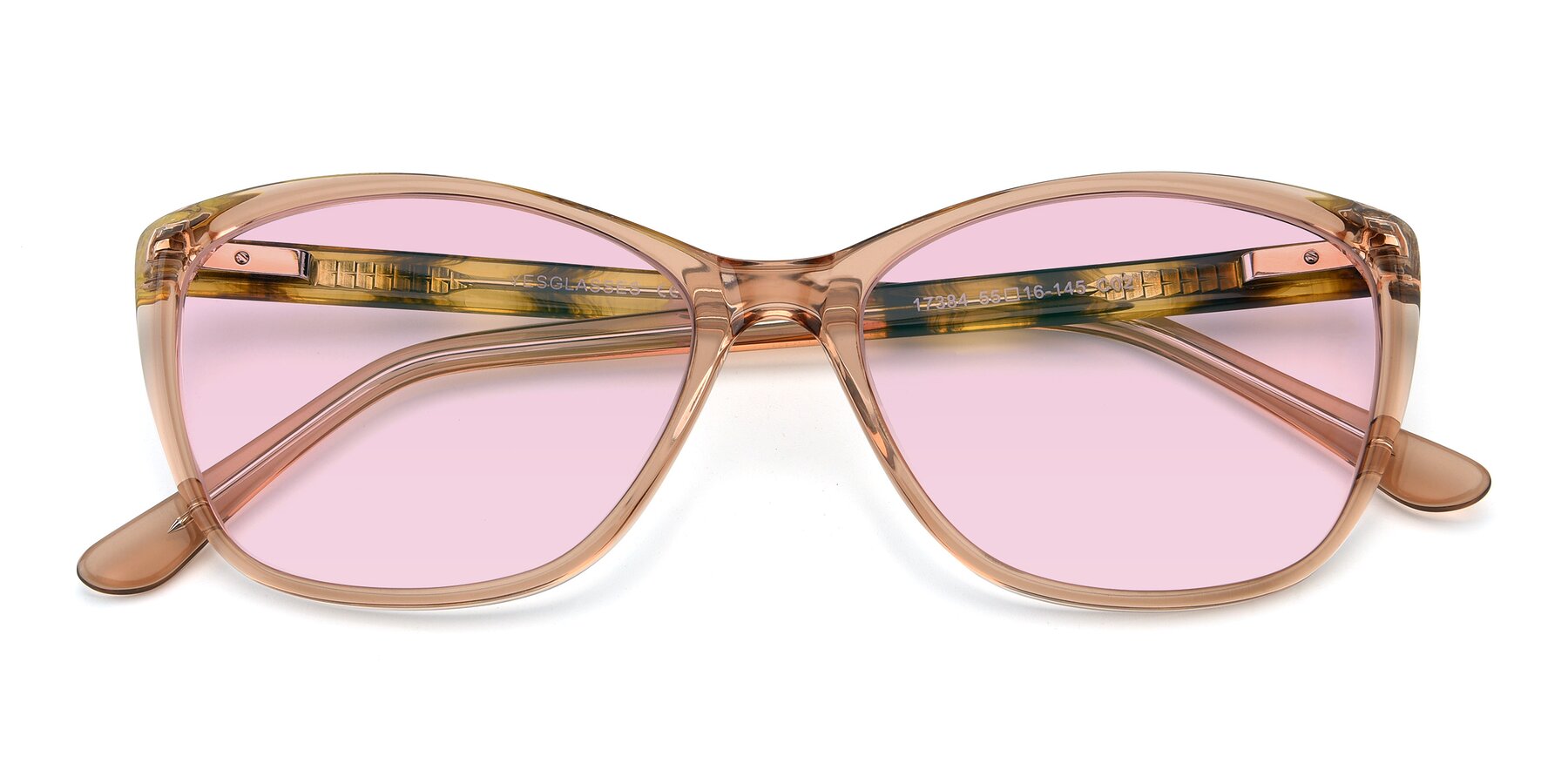 Folded Front of 17384 in Transparent Caramel with Light Pink Tinted Lenses