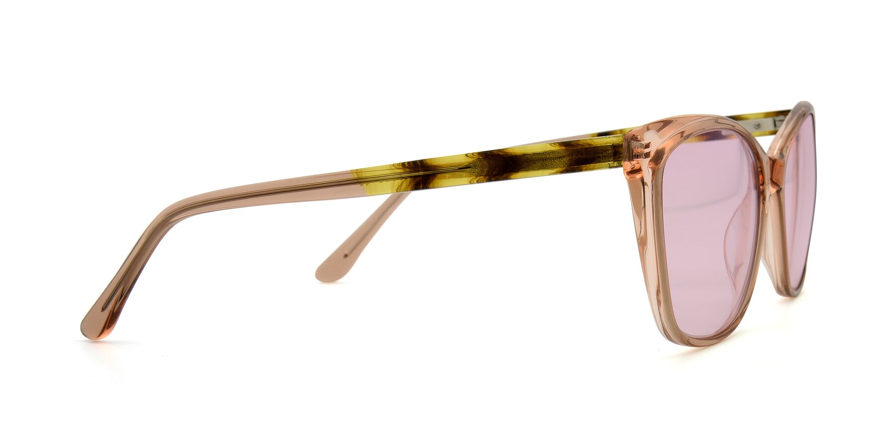 Side of 17384 in Transparent Caramel with Light Pink Tinted Lenses