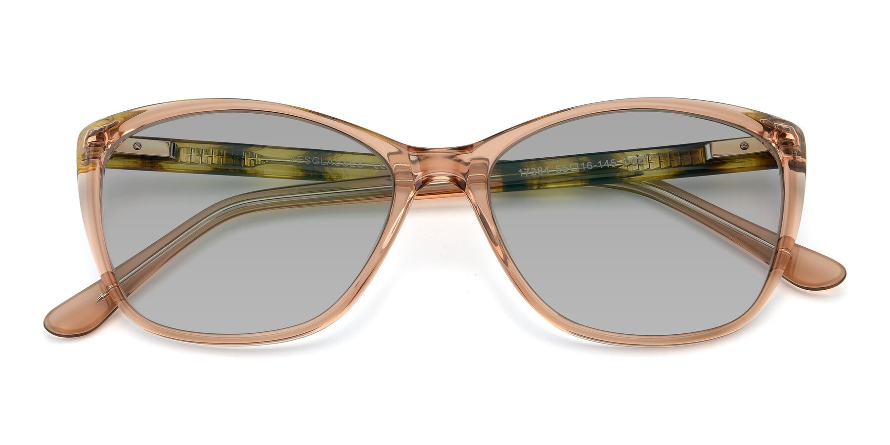 Folded Front of 17384 in Transparent Caramel with Light Gray Tinted Lenses