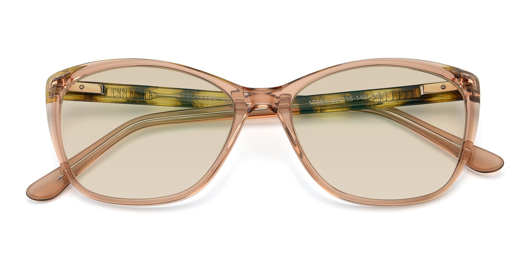 Folded Front of 17384 in Transparent Caramel with Light Brown Tinted Lenses