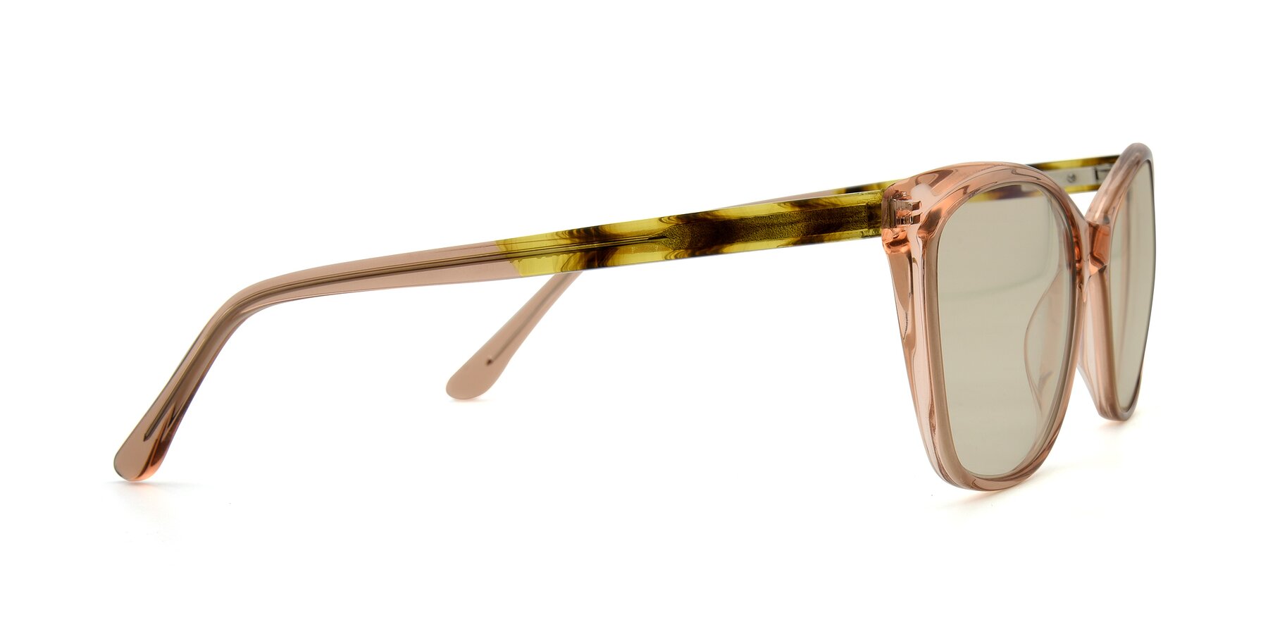 Side of 17384 in Transparent Caramel with Light Brown Tinted Lenses