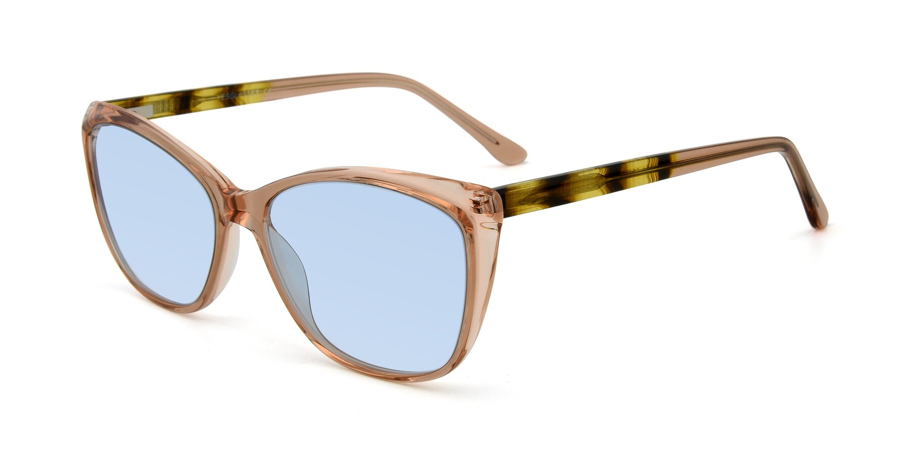 Angle of 17384 in Transparent Caramel with Light Blue Tinted Lenses
