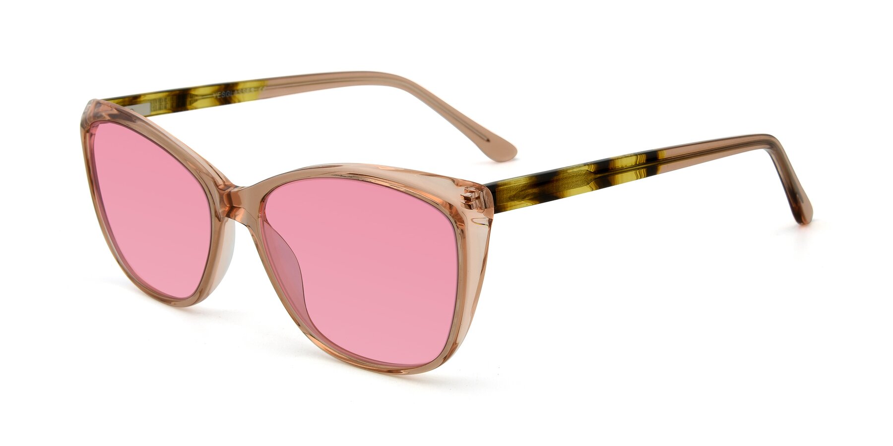 Angle of 17384 in Transparent Caramel with Pink Tinted Lenses