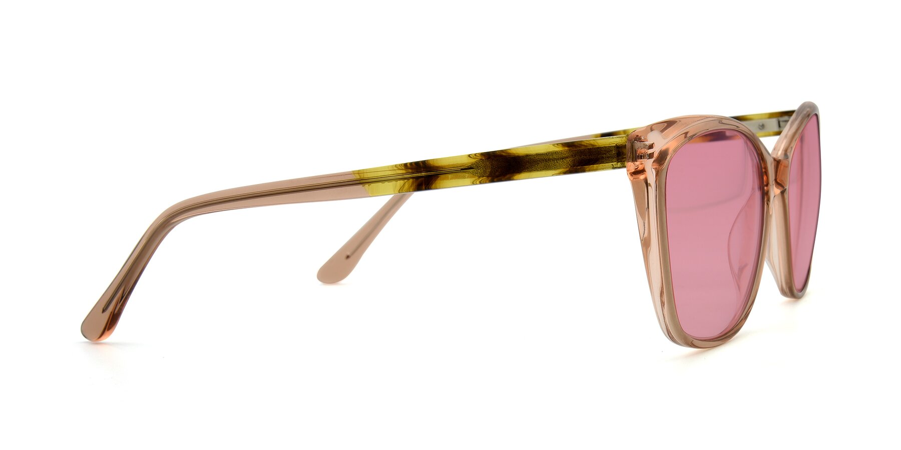 Side of 17384 in Transparent Caramel with Pink Tinted Lenses