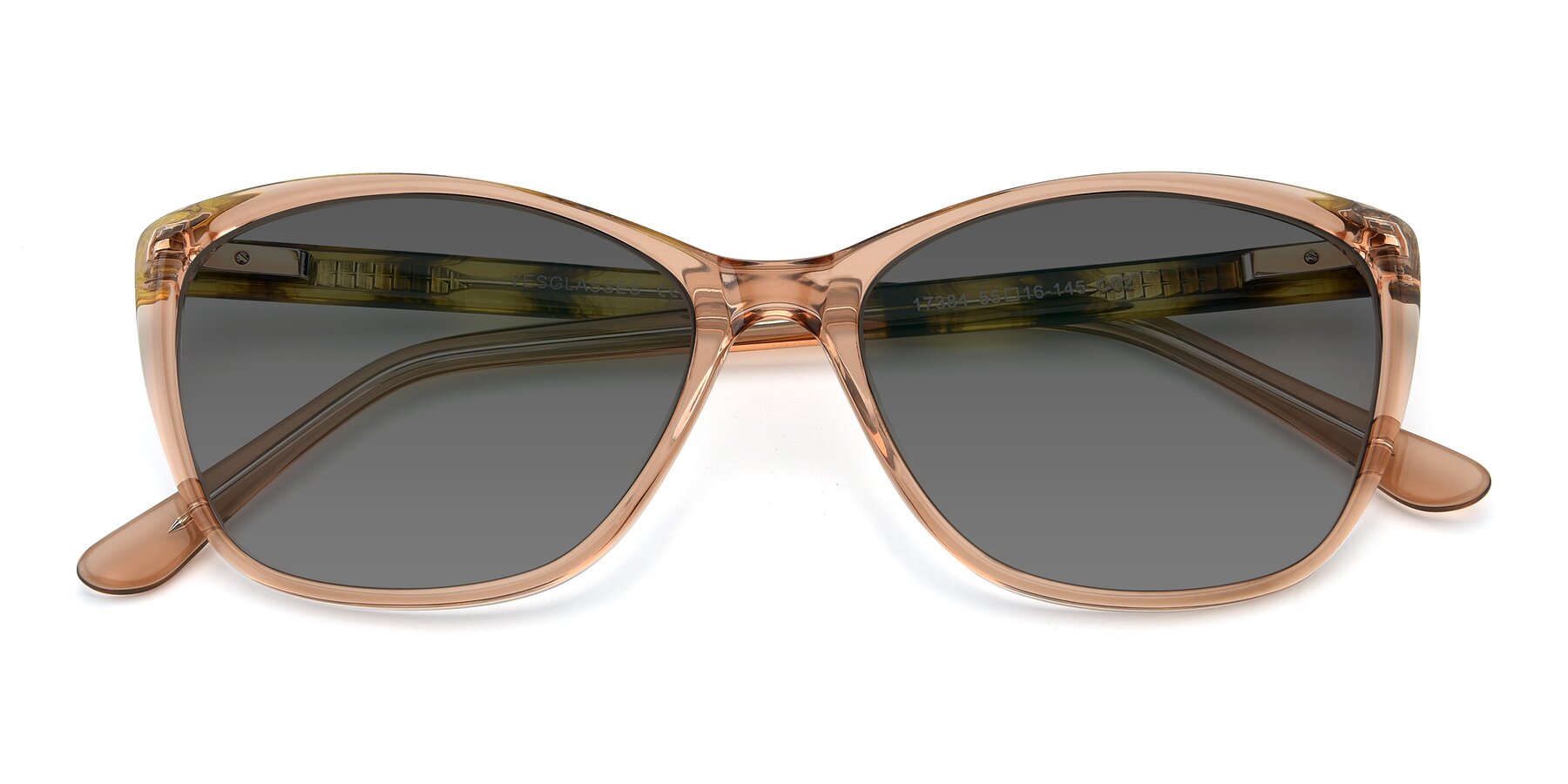 Folded Front of 17384 in Transparent Caramel with Medium Gray Tinted Lenses