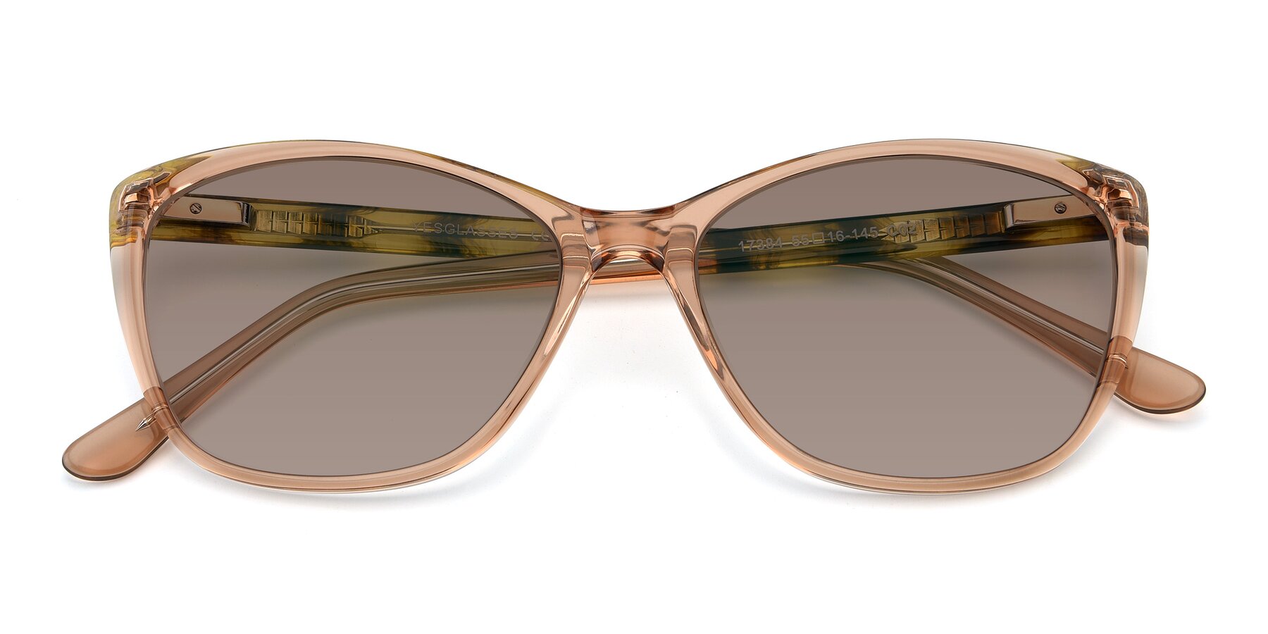 Folded Front of 17384 in Transparent Caramel with Medium Brown Tinted Lenses