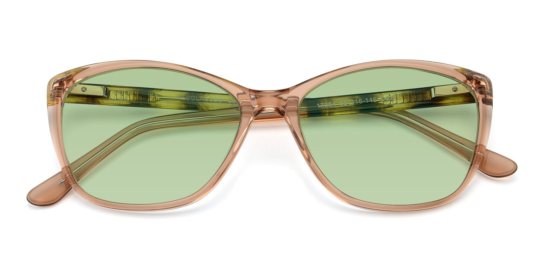 Folded Front of 17384 in Transparent Caramel with Medium Green Tinted Lenses