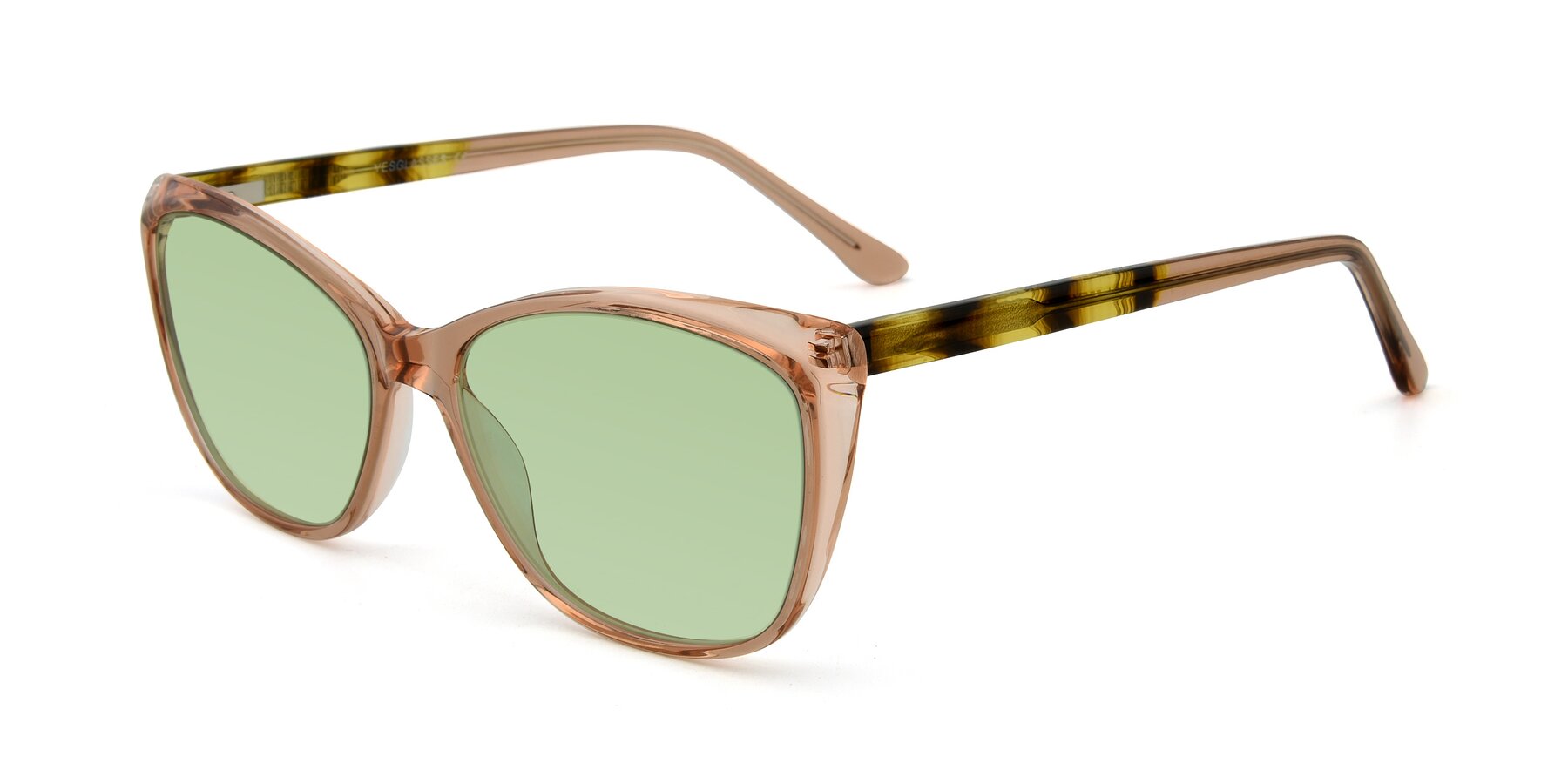Angle of 17384 in Transparent Caramel with Medium Green Tinted Lenses