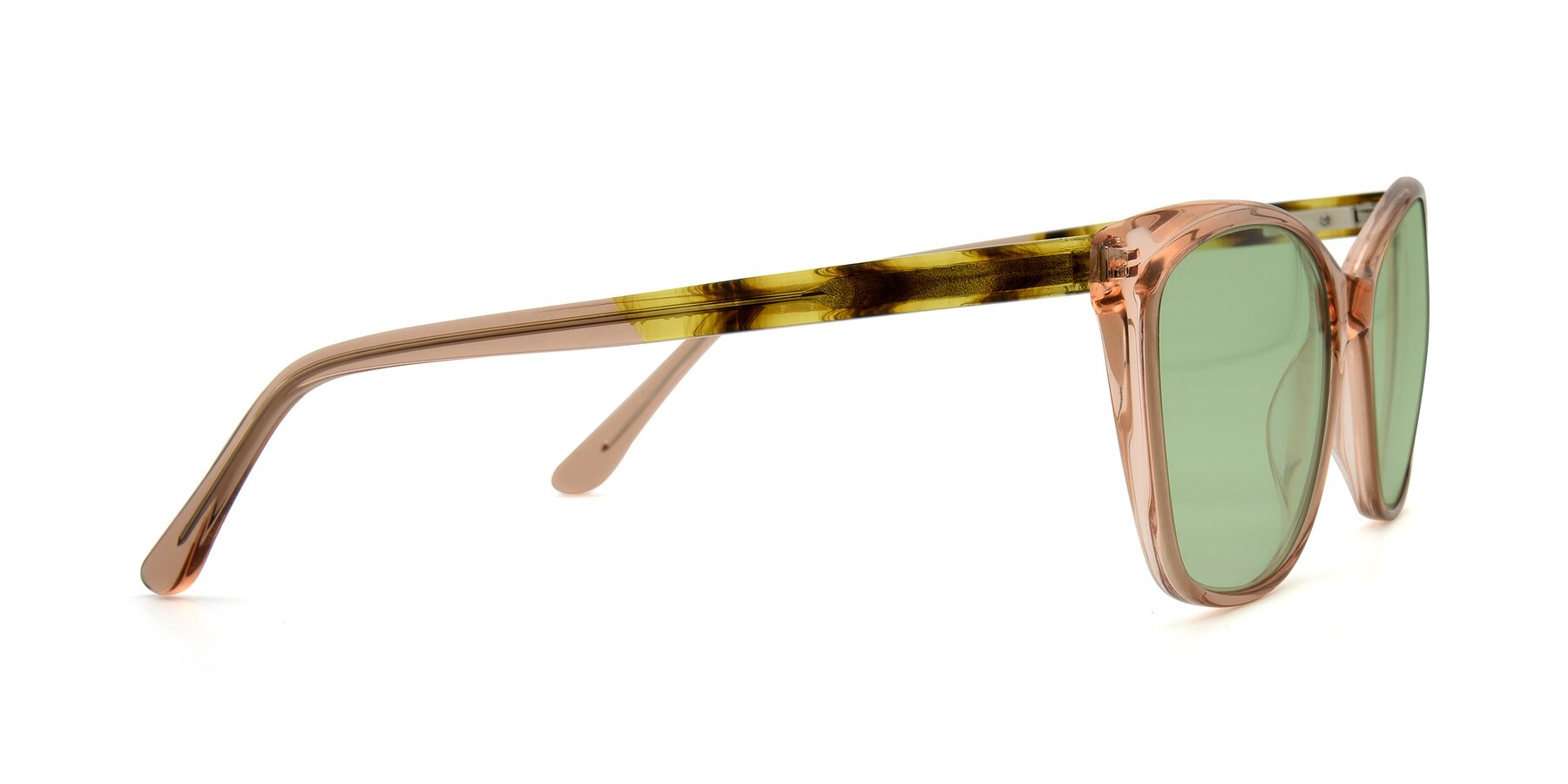 Side of 17384 in Transparent Caramel with Medium Green Tinted Lenses