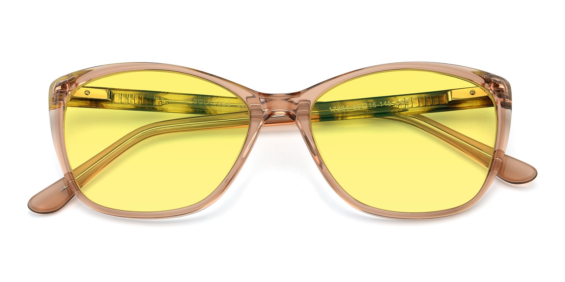 Folded Front of 17384 in Transparent Caramel with Medium Yellow Tinted Lenses