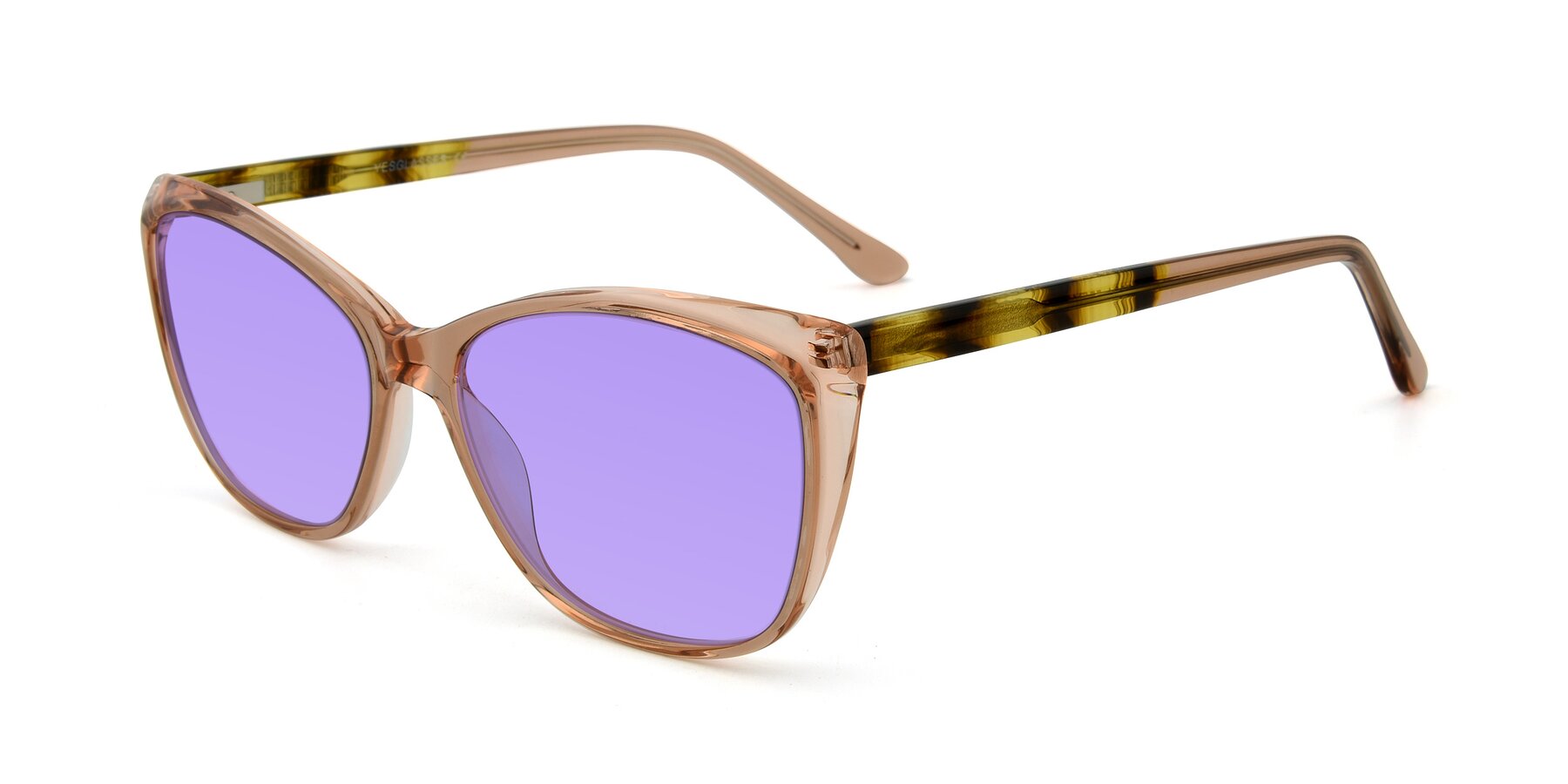 Angle of 17384 in Transparent Caramel with Medium Purple Tinted Lenses