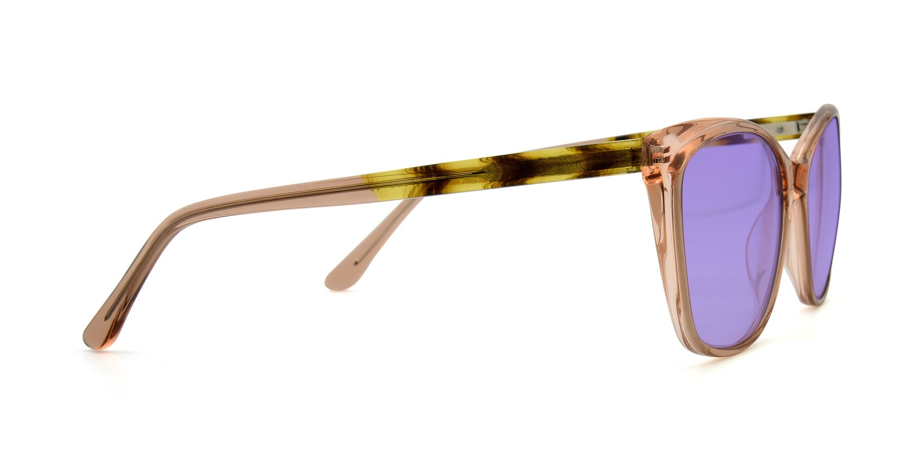 Side of 17384 in Transparent Caramel with Medium Purple Tinted Lenses