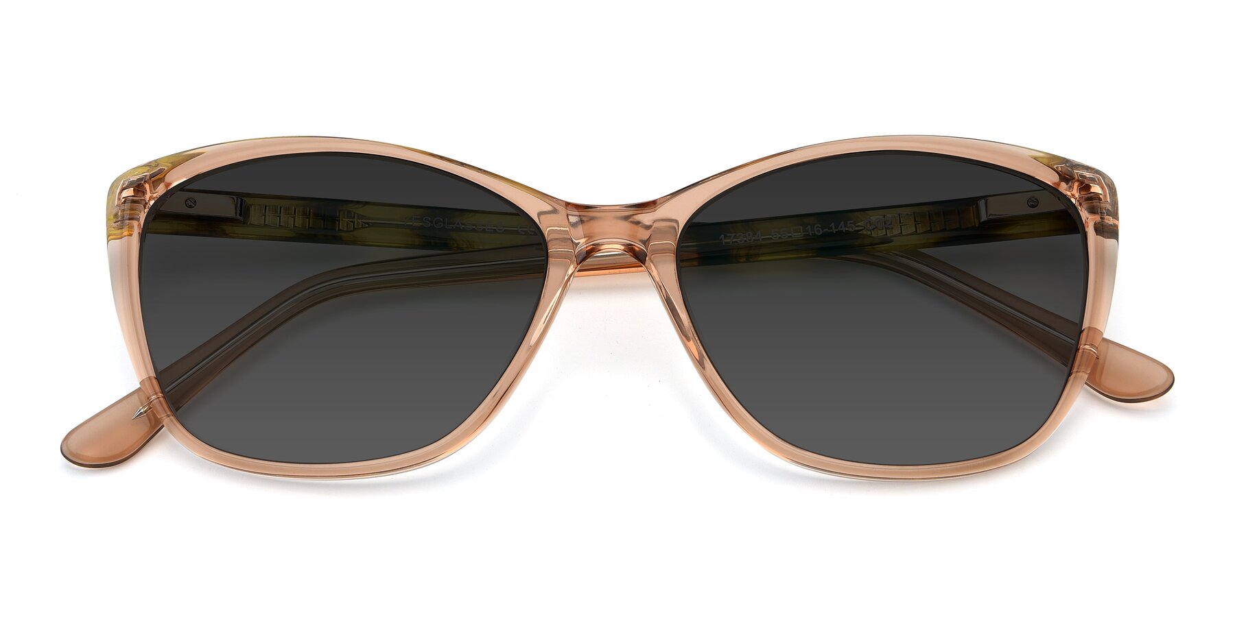 Folded Front of 17384 in Transparent Caramel with Gray Tinted Lenses