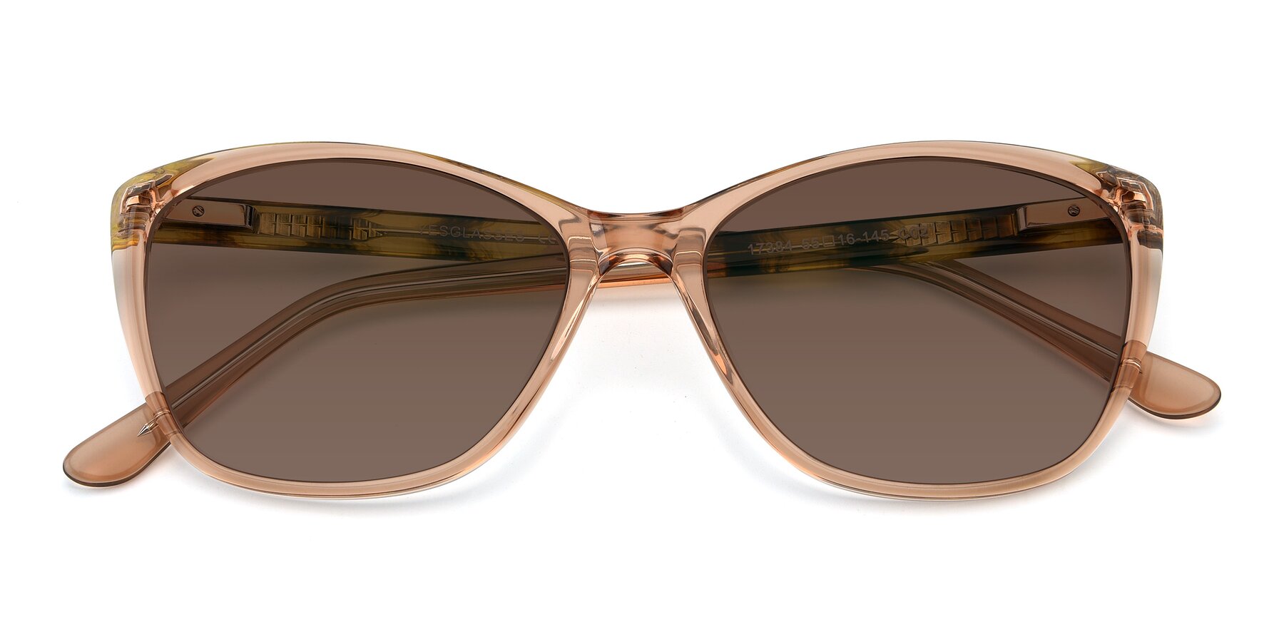 Folded Front of 17384 in Transparent Caramel with Brown Tinted Lenses