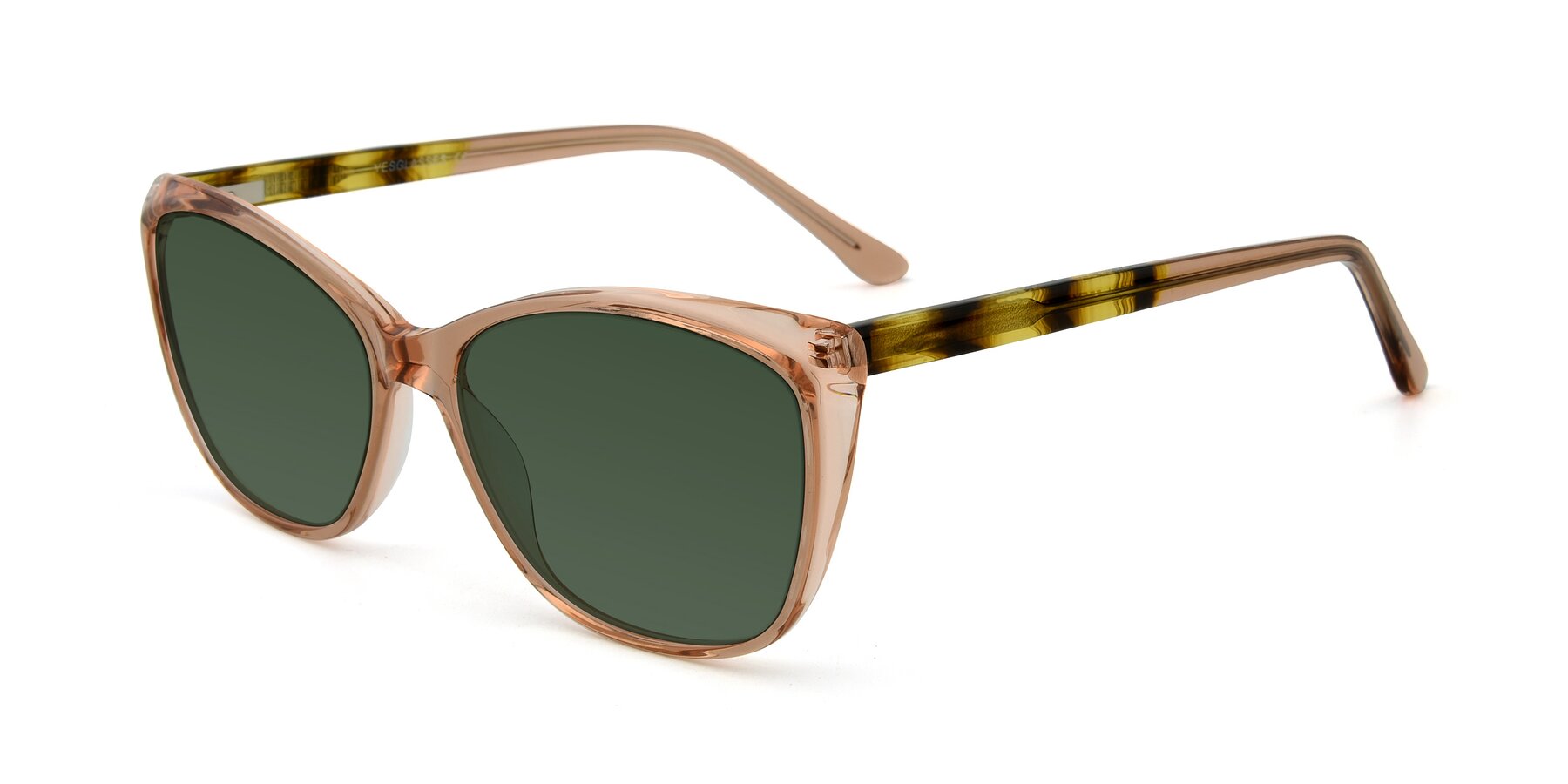 Angle of 17384 in Transparent Caramel with Green Tinted Lenses