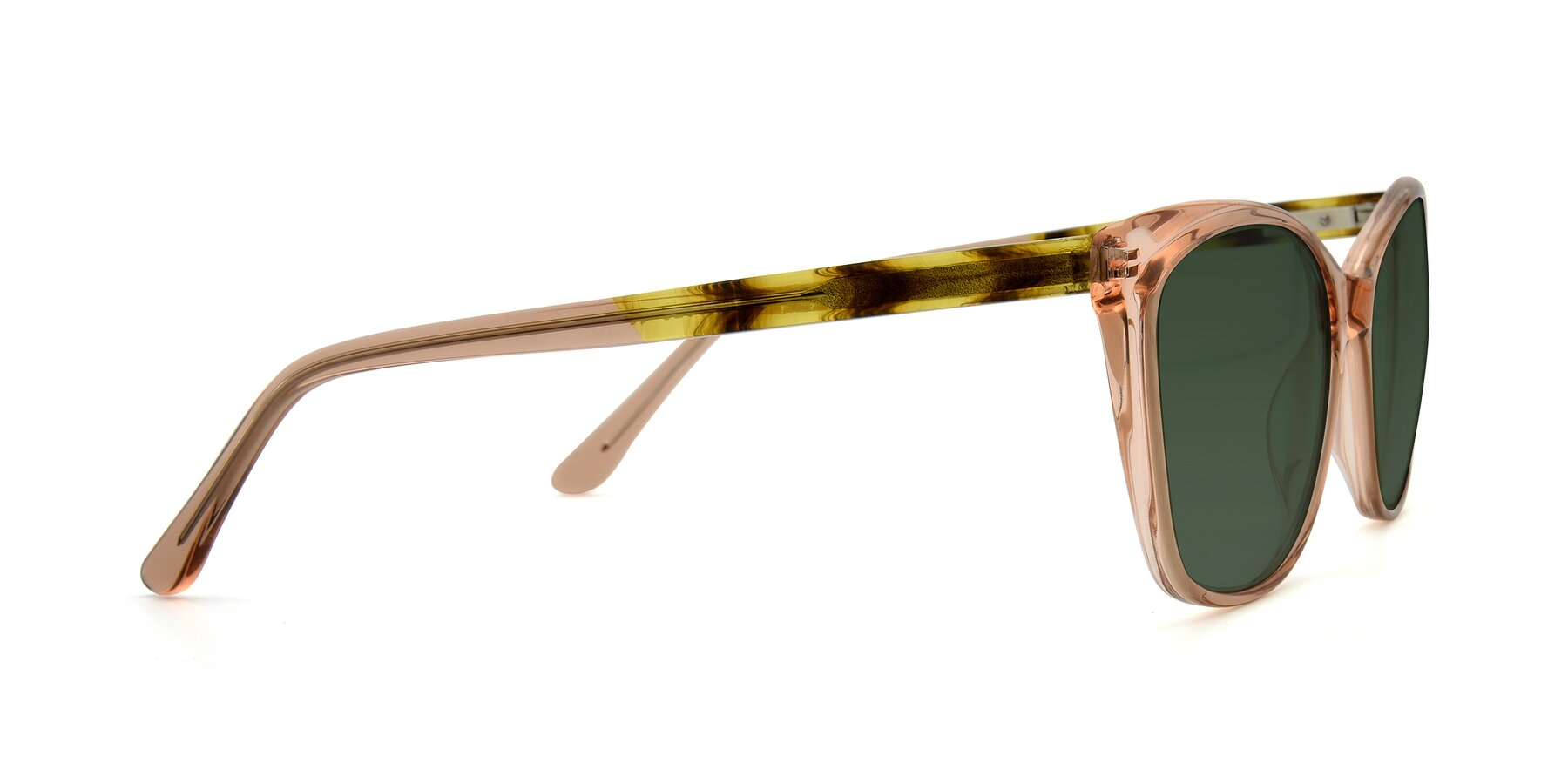 Side of 17384 in Transparent Caramel with Green Tinted Lenses