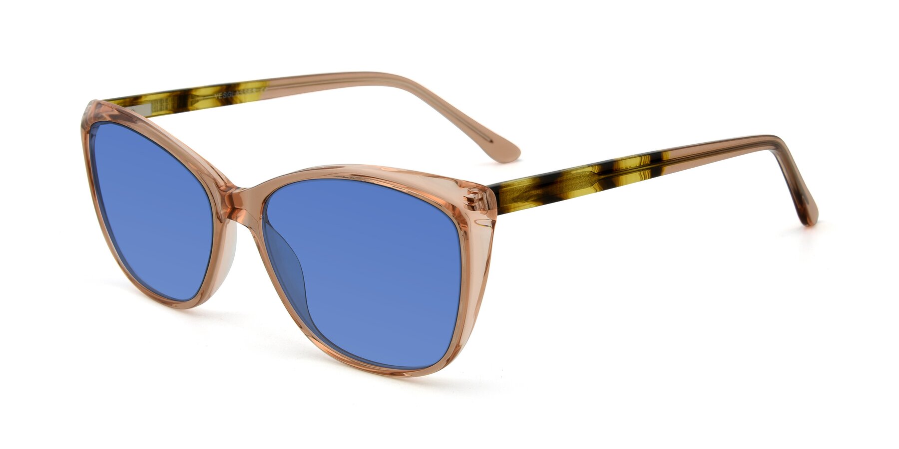 Angle of 17384 in Transparent Caramel with Blue Tinted Lenses