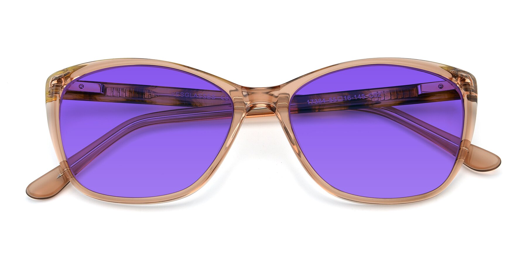 Folded Front of 17384 in Transparent Caramel with Purple Tinted Lenses