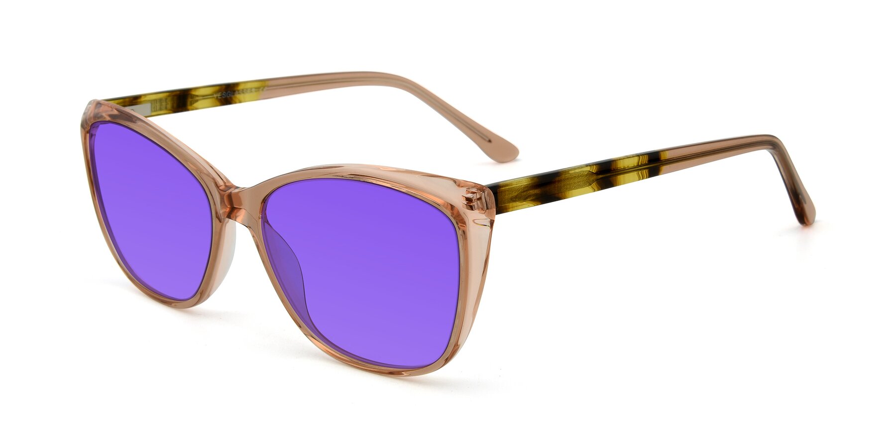 Angle of 17384 in Transparent Caramel with Purple Tinted Lenses