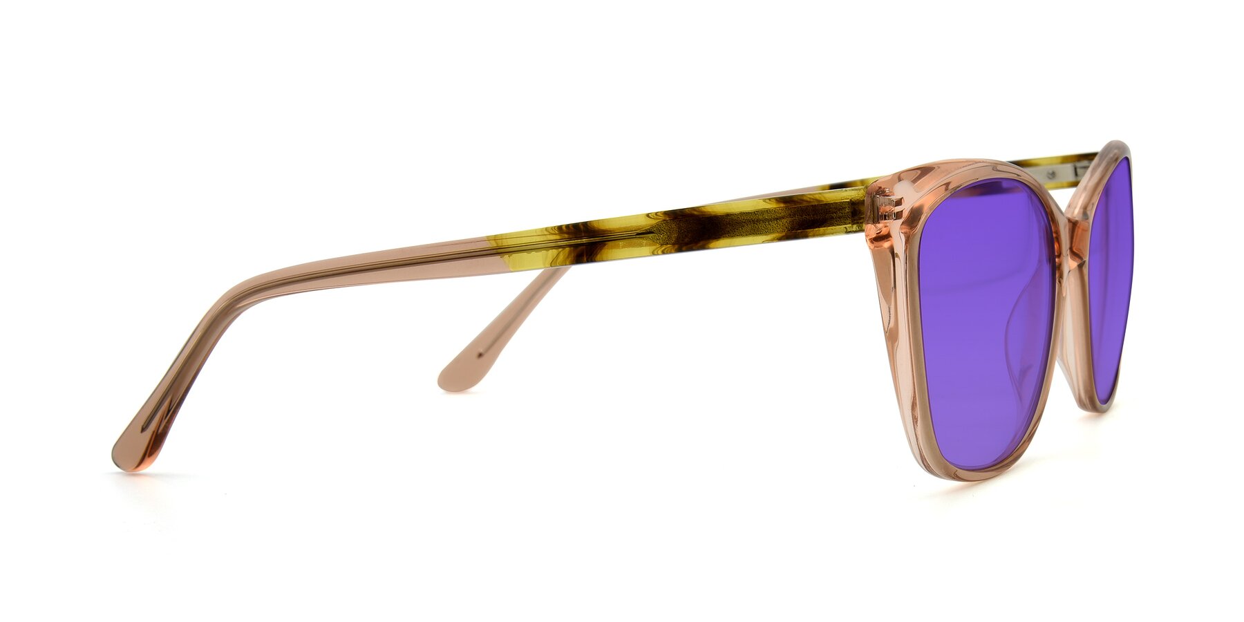 Side of 17384 in Transparent Caramel with Purple Tinted Lenses