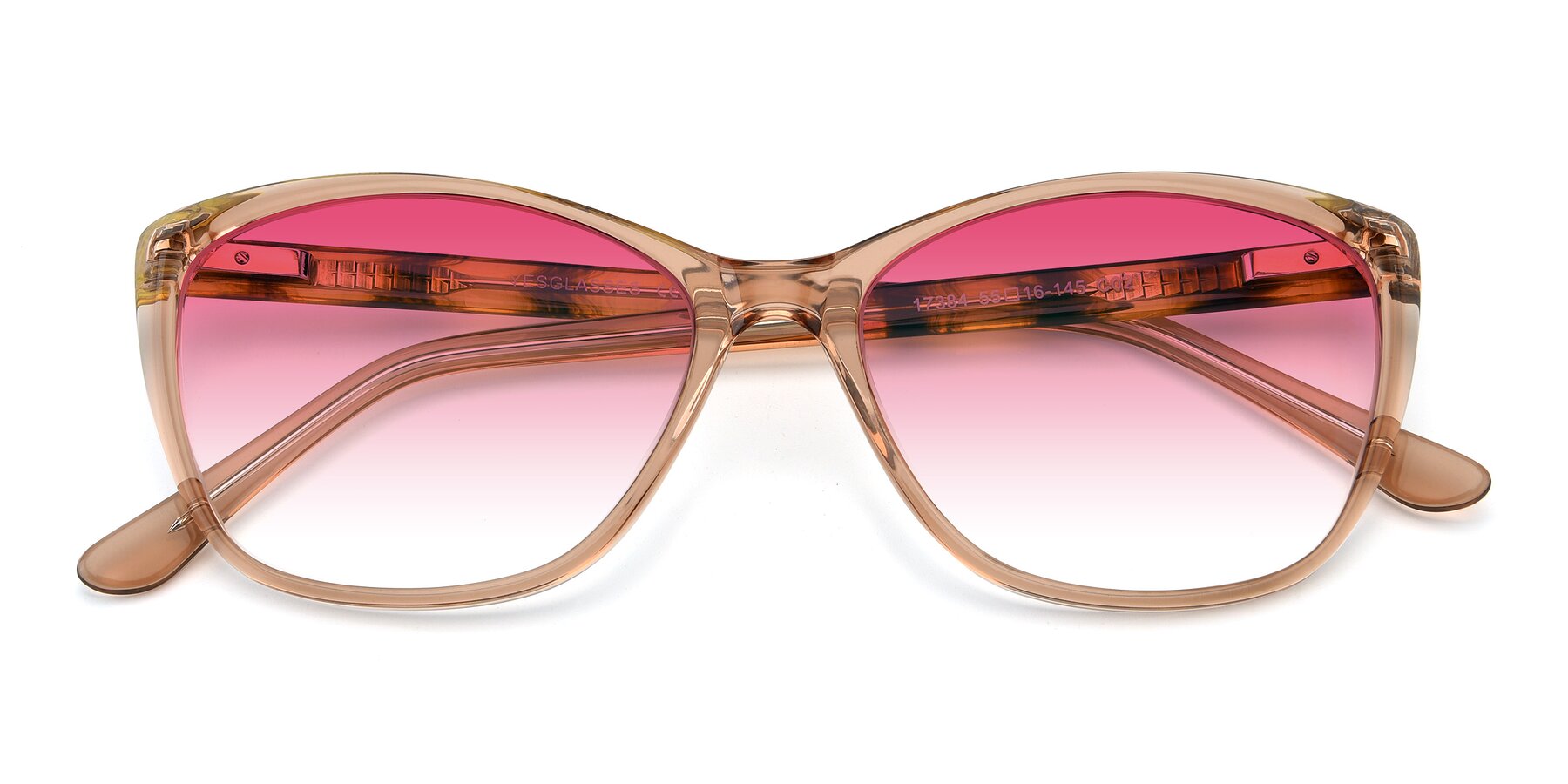 Folded Front of 17384 in Transparent Caramel with Pink Gradient Lenses