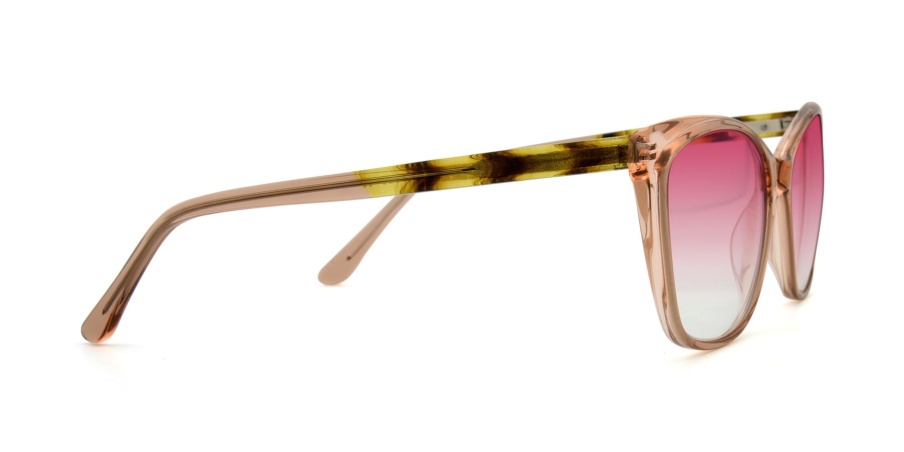 Side of 17384 in Transparent Caramel with Pink Gradient Lenses