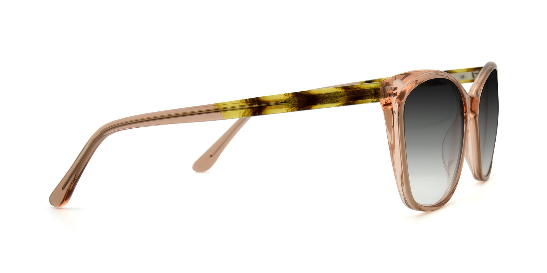 Side of 17384 in Transparent Caramel with Gray Gradient Lenses