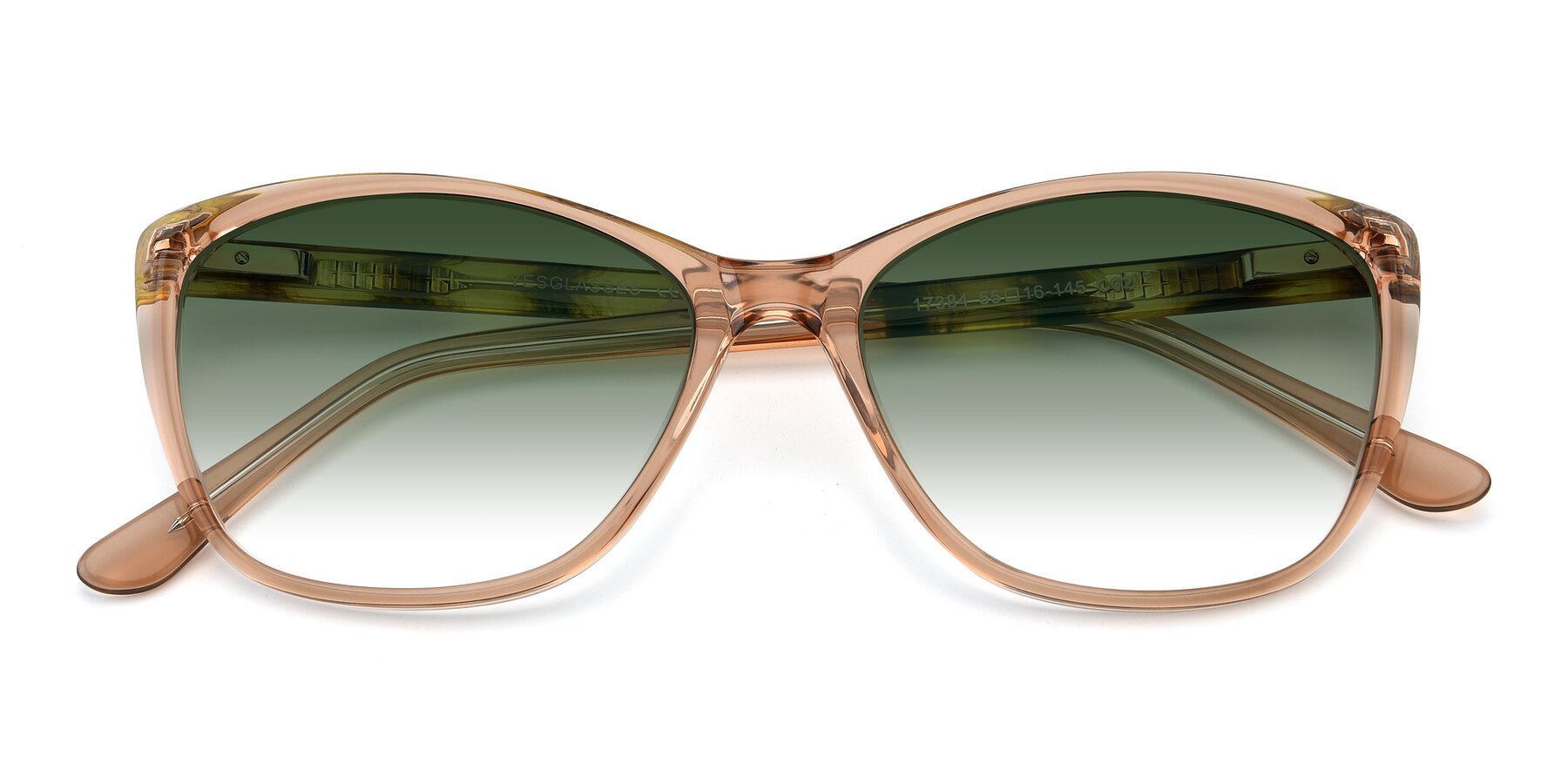 Folded Front of 17384 in Transparent Caramel with Green Gradient Lenses
