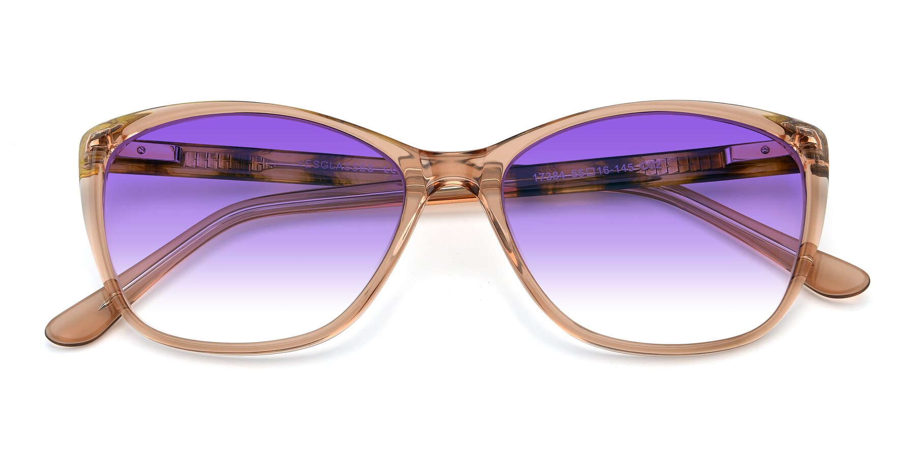 Folded Front of 17384 in Transparent Caramel with Purple Gradient Lenses