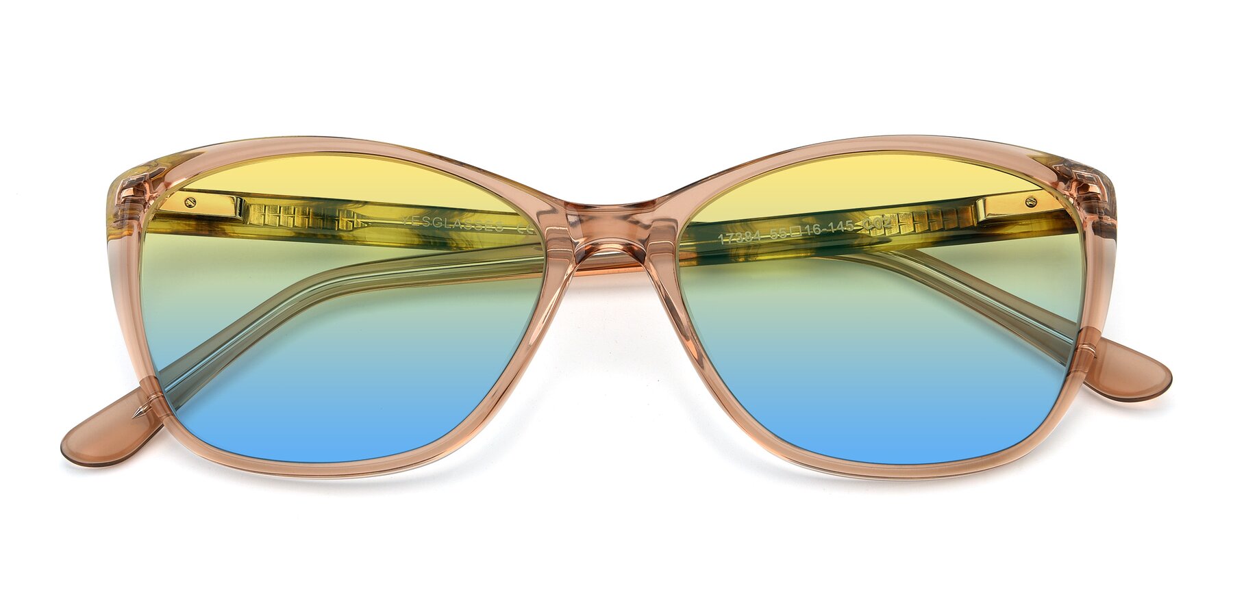 Folded Front of 17384 in Transparent Caramel with Yellow / Blue Gradient Lenses