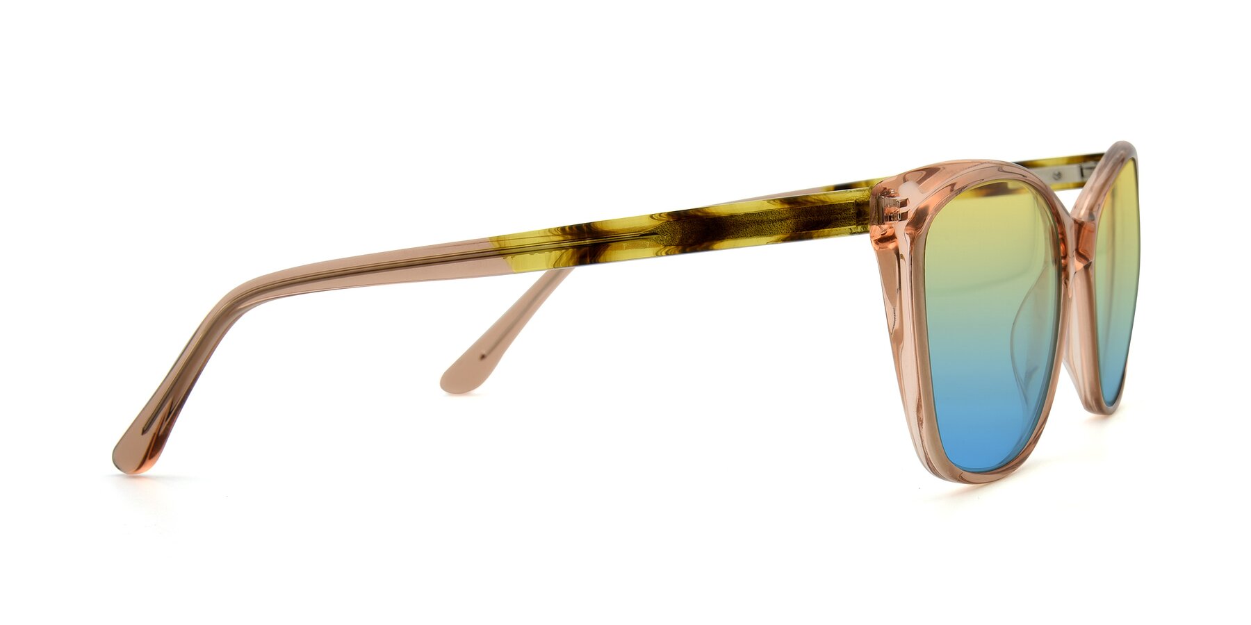 Side of 17384 in Transparent Caramel with Yellow / Blue Gradient Lenses